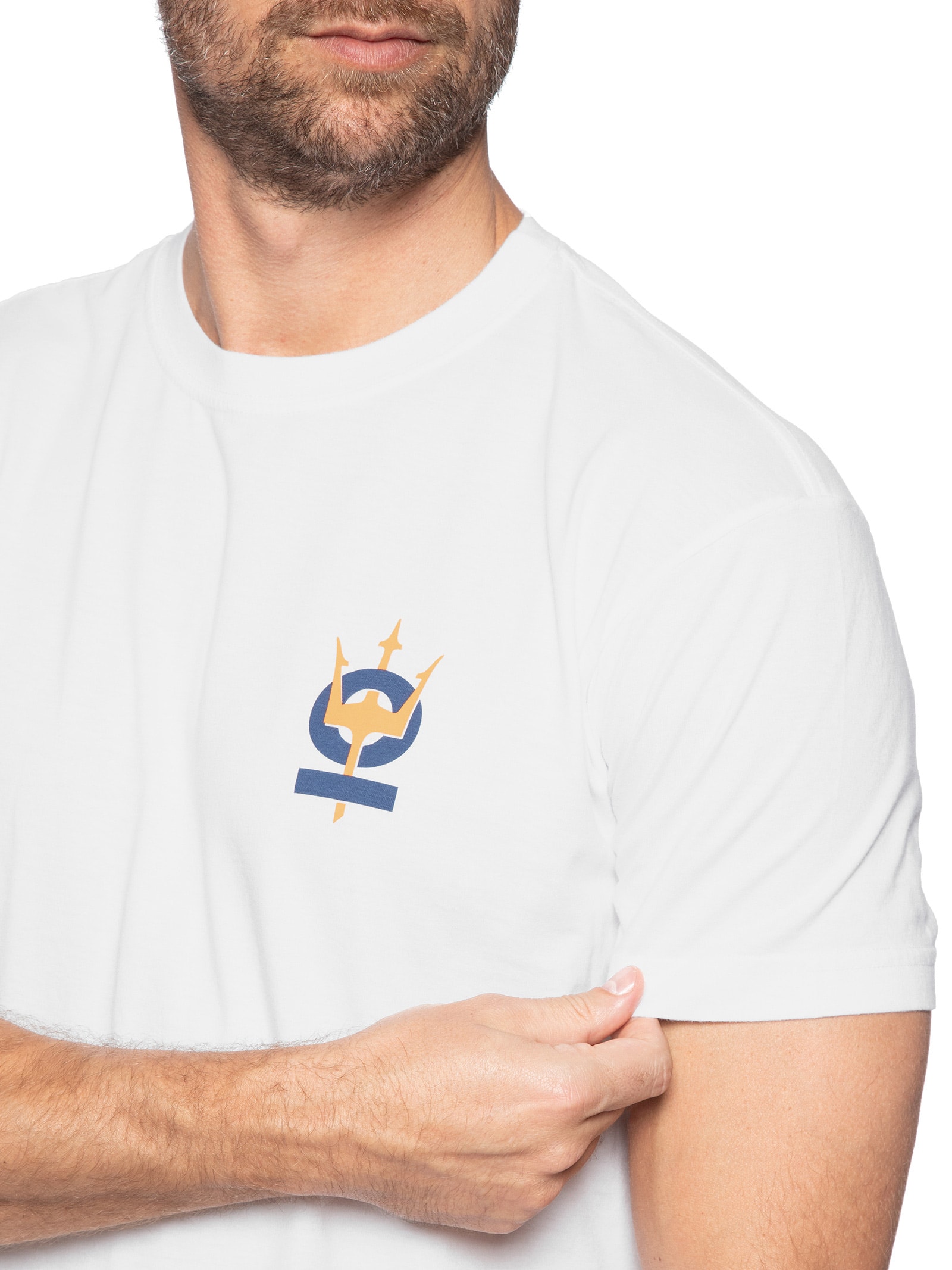Camiseta Masculina Manga Curta Gola Careca Vintage Tridente Oceans  Branco Osklen