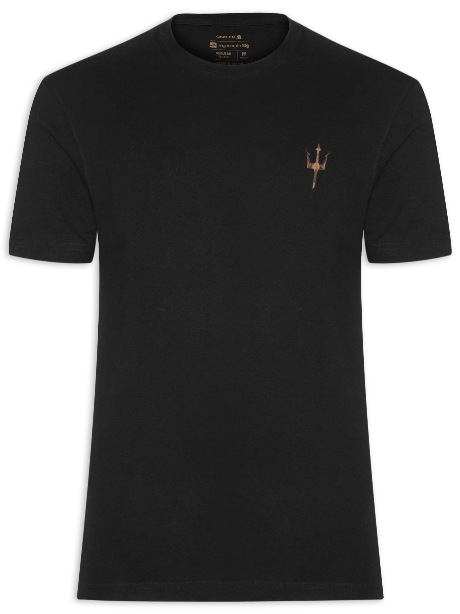 Camiseta Masculina Manga Curta Gola Careca Vintage Tridente Preto Osklen