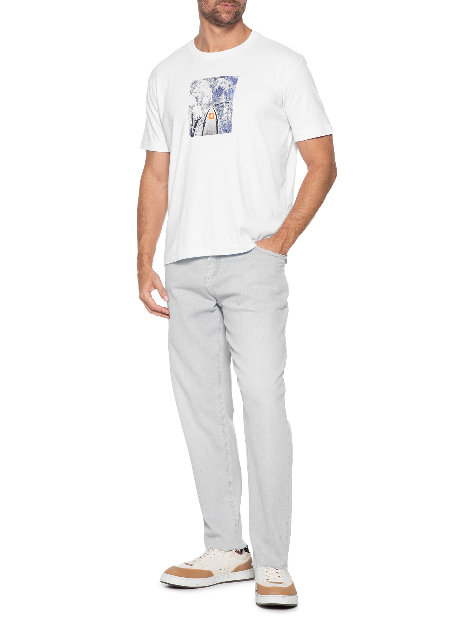 Camiseta Masculina Manga Curta Gola Careca Winter Surf Snow Branco Osklen