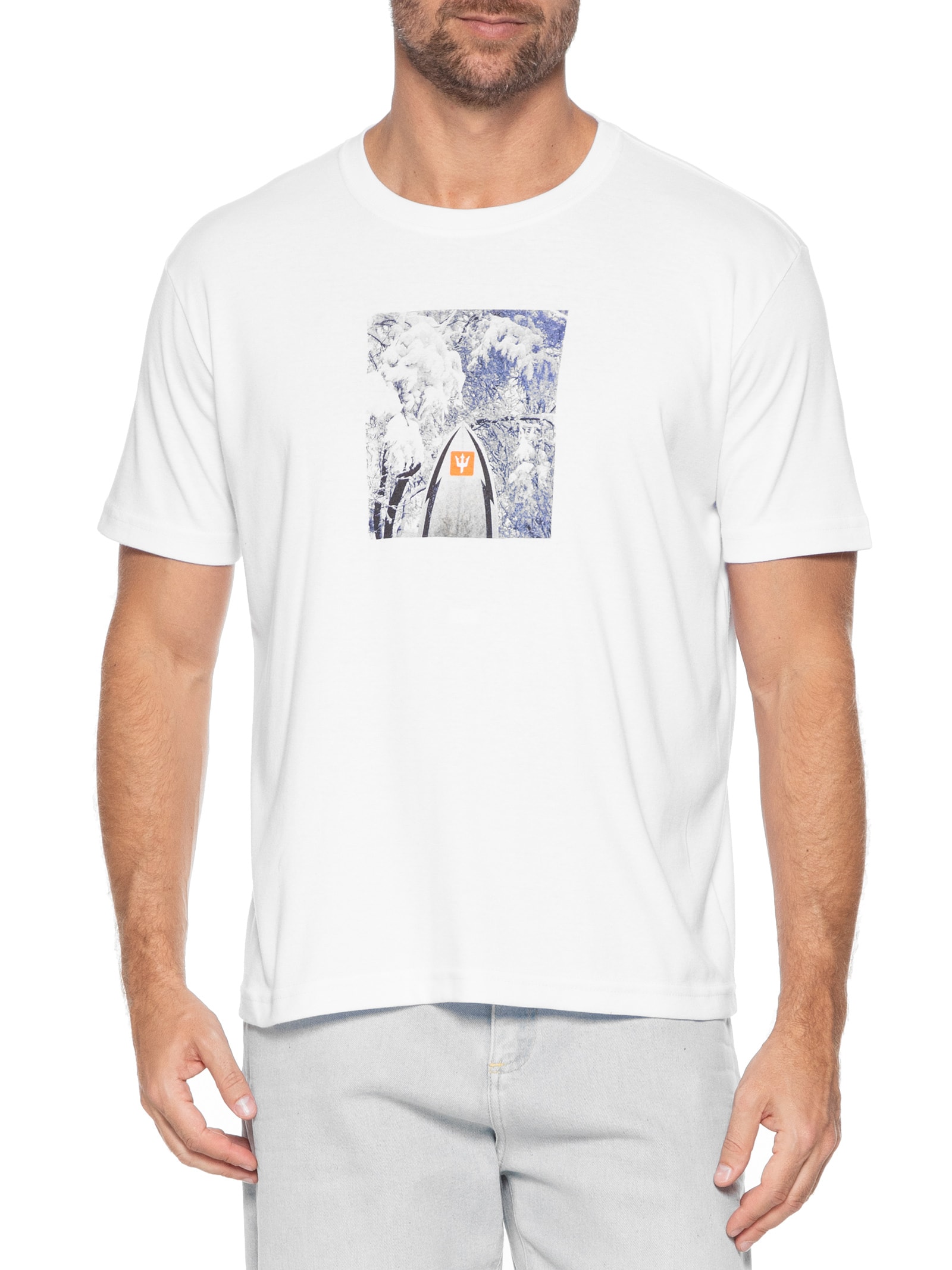 Camiseta Masculina Manga Curta Gola Careca Winter Surf Snow Branco Osklen