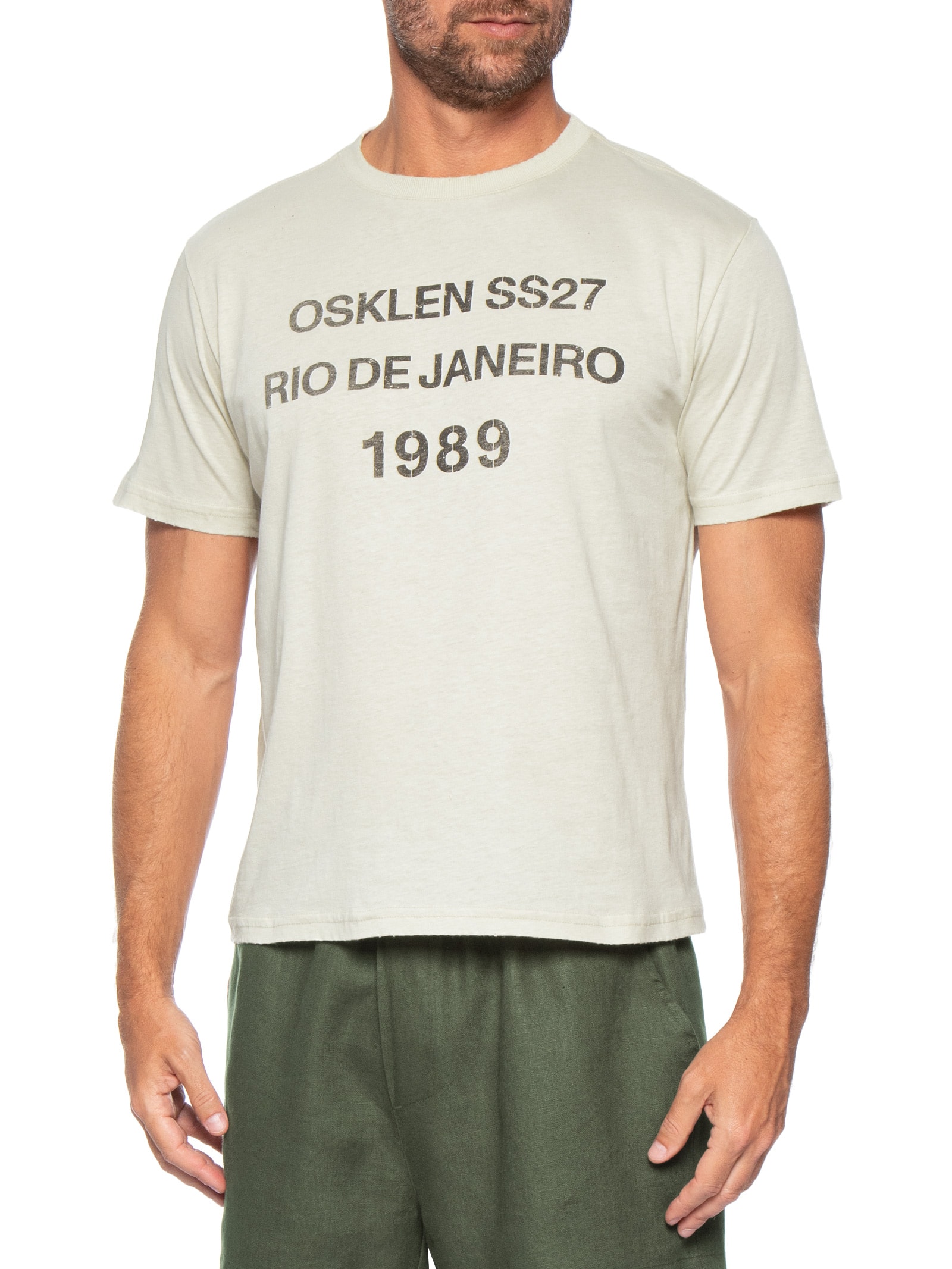 Camiseta Masculina Manga Curta Gola Carta SS27 Off White Osklen