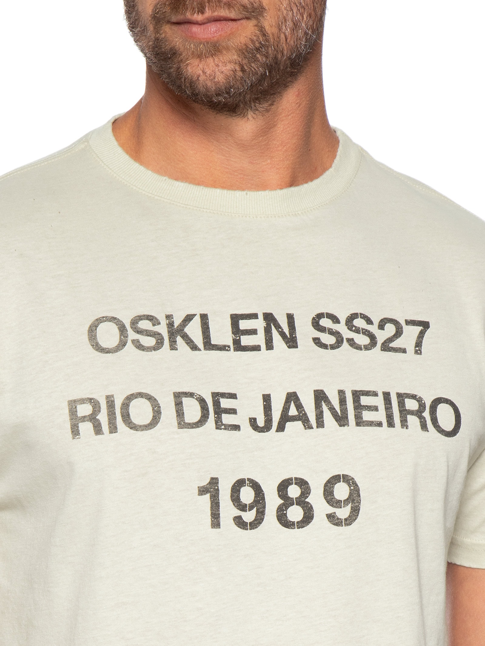 Camiseta Masculina Manga Curta Gola Carta SS27 Off White Osklen