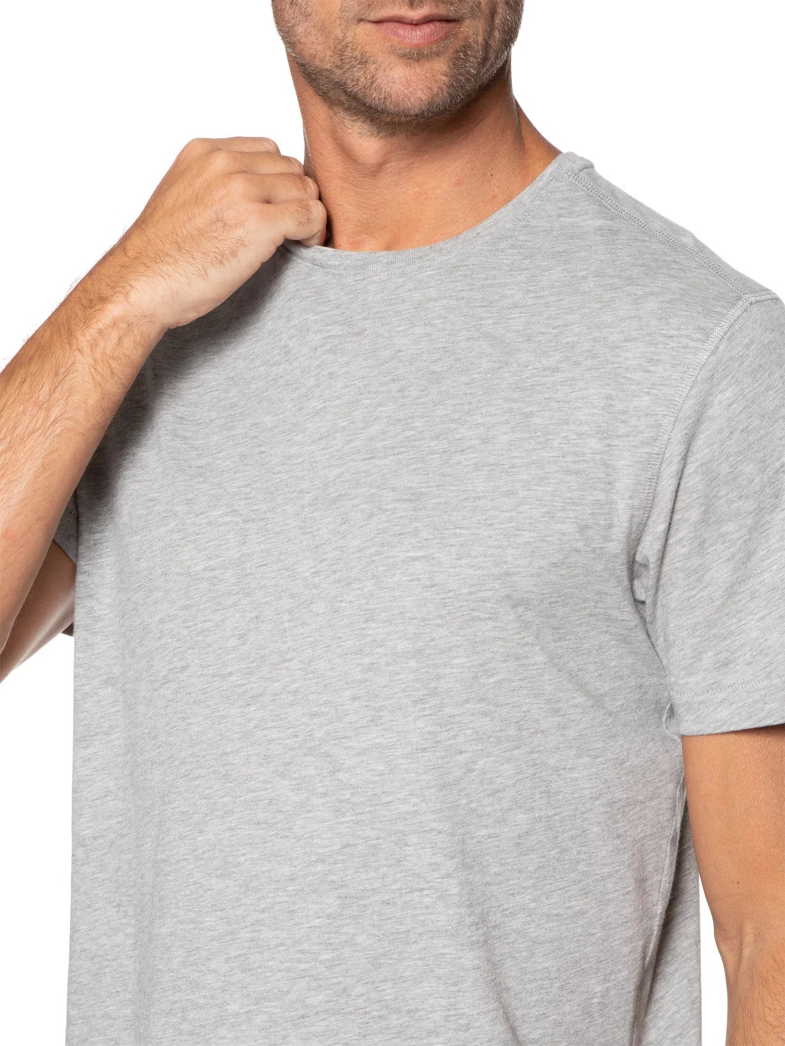 Camiseta Masculina Manga Curta Gola Redonda Regular Cinza '2 Essential