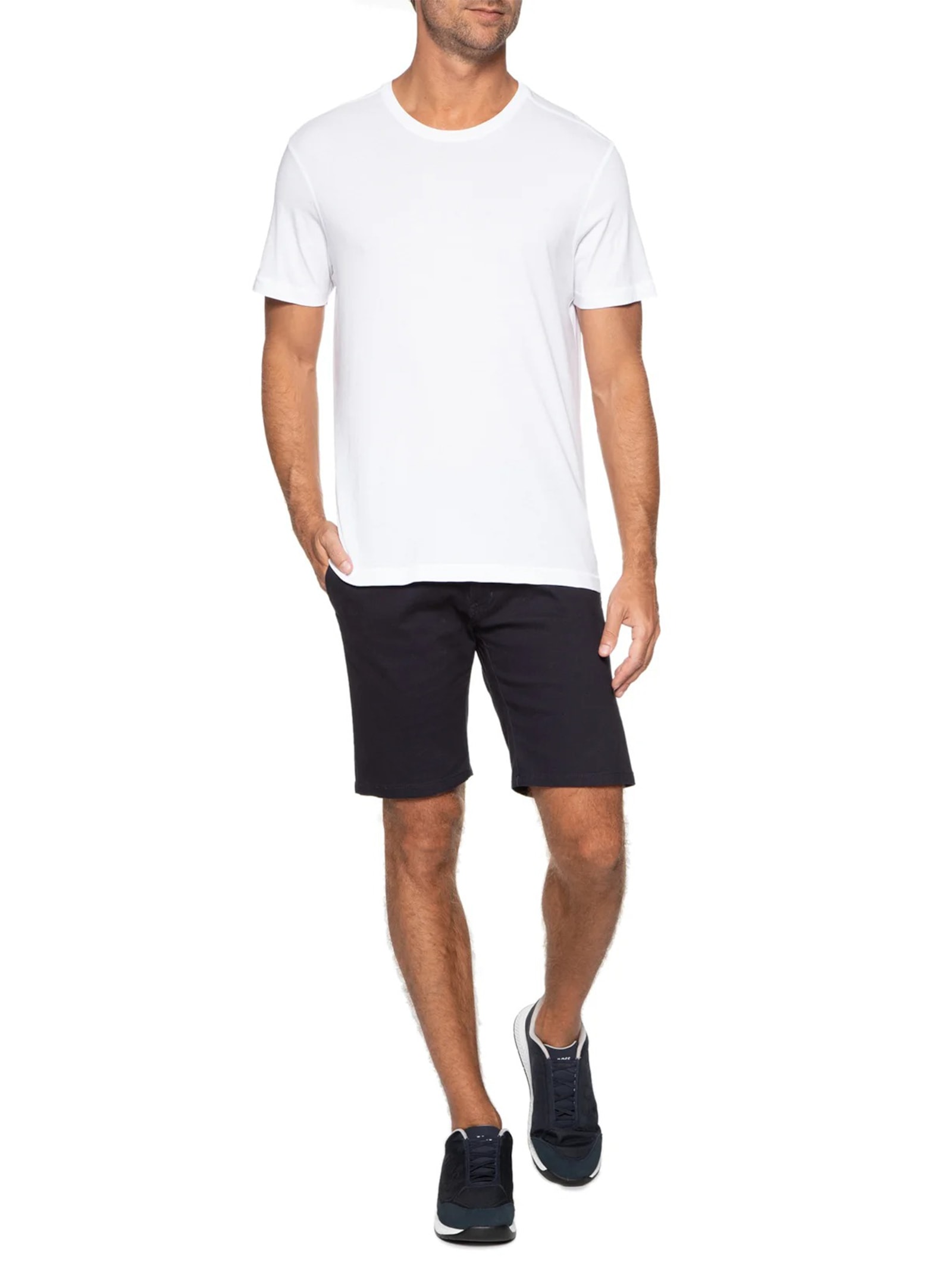 Camiseta Masculina Manga Curta Gola Redonda Regular Fit Branco '2 Essential