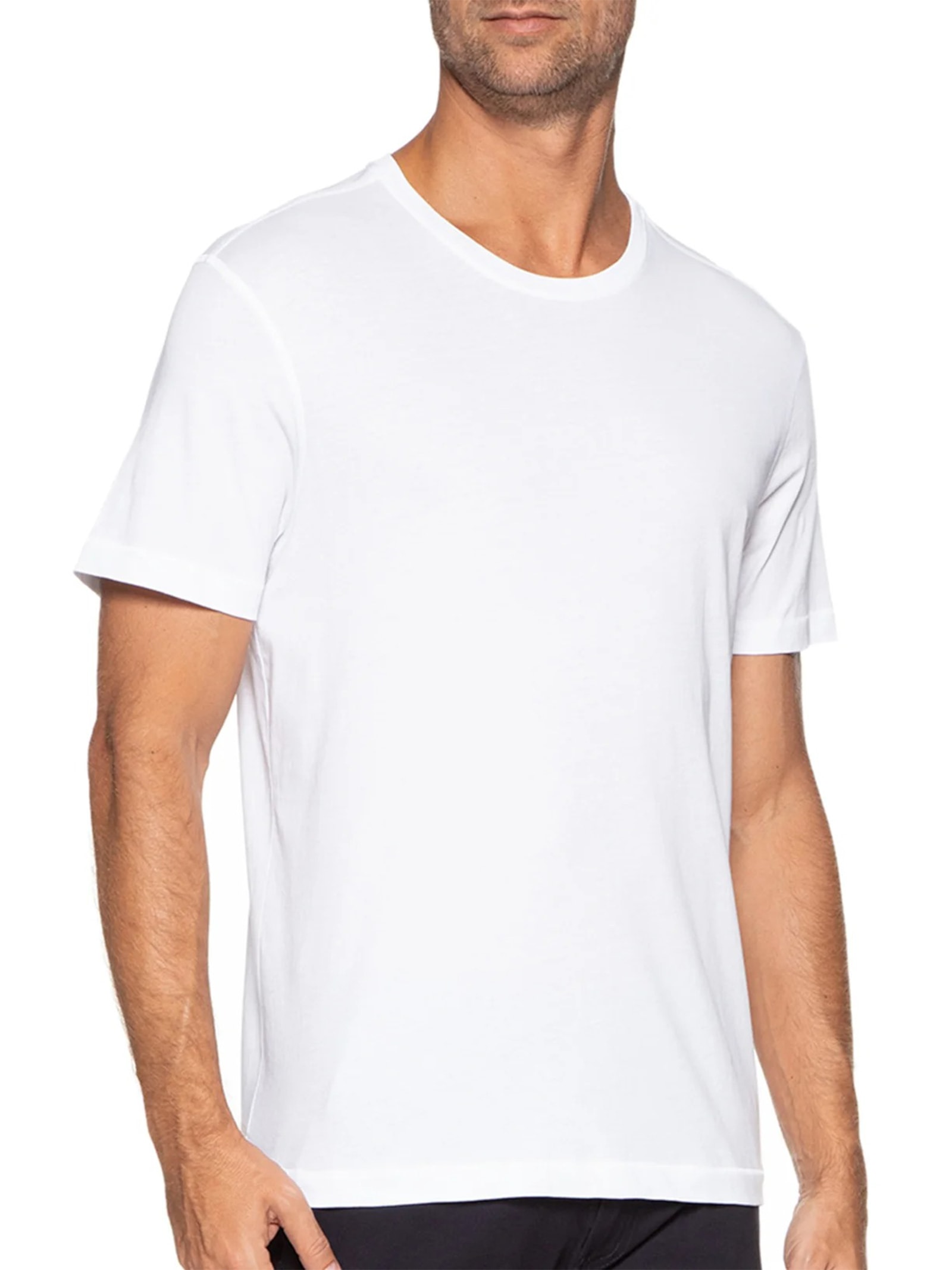 Camiseta Masculina Manga Curta Gola Redonda Regular Fit Branco '2 Essential