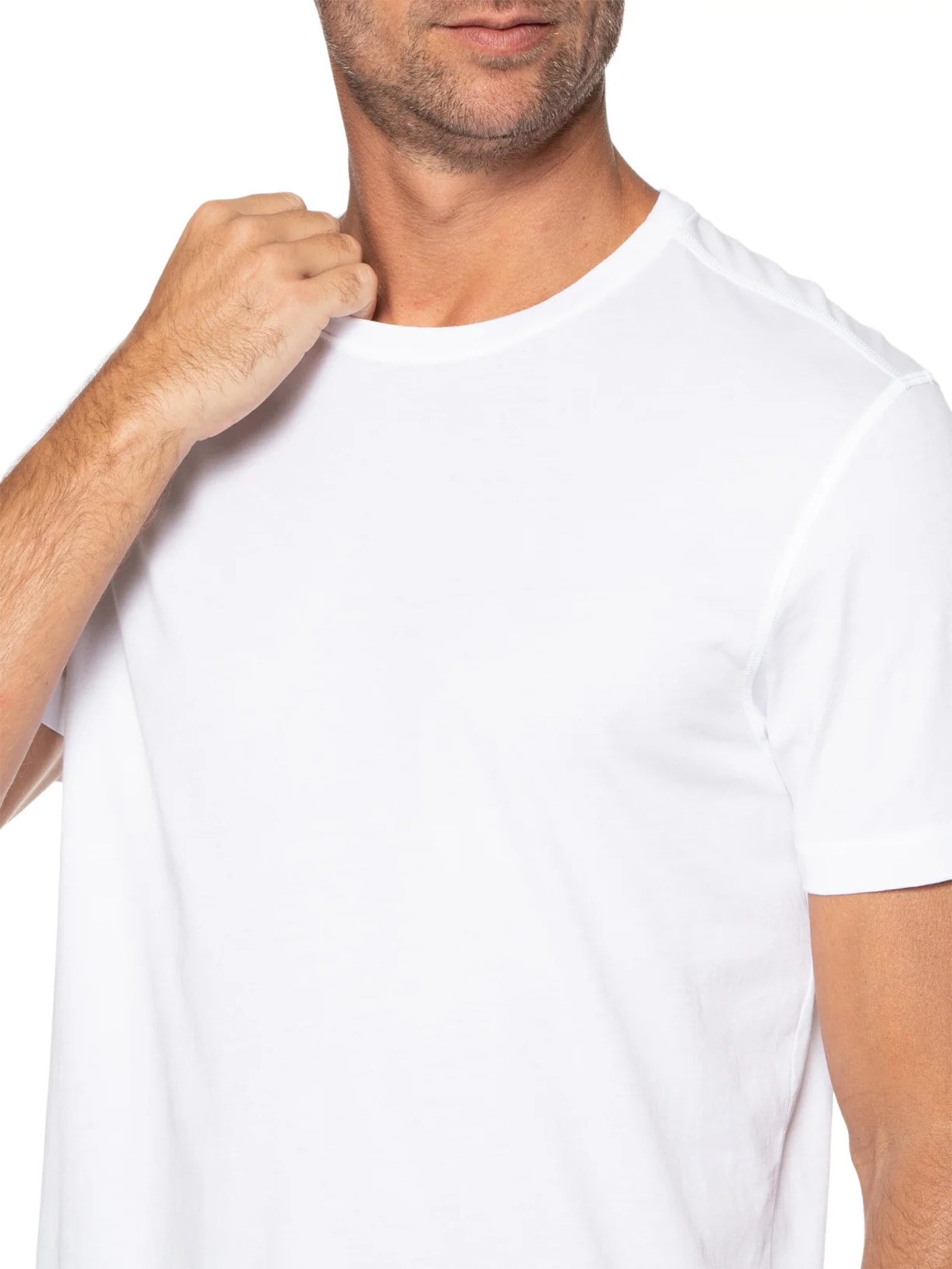 Camiseta Masculina Manga Curta Gola Redonda Regular Fit Branco '2 Essential
