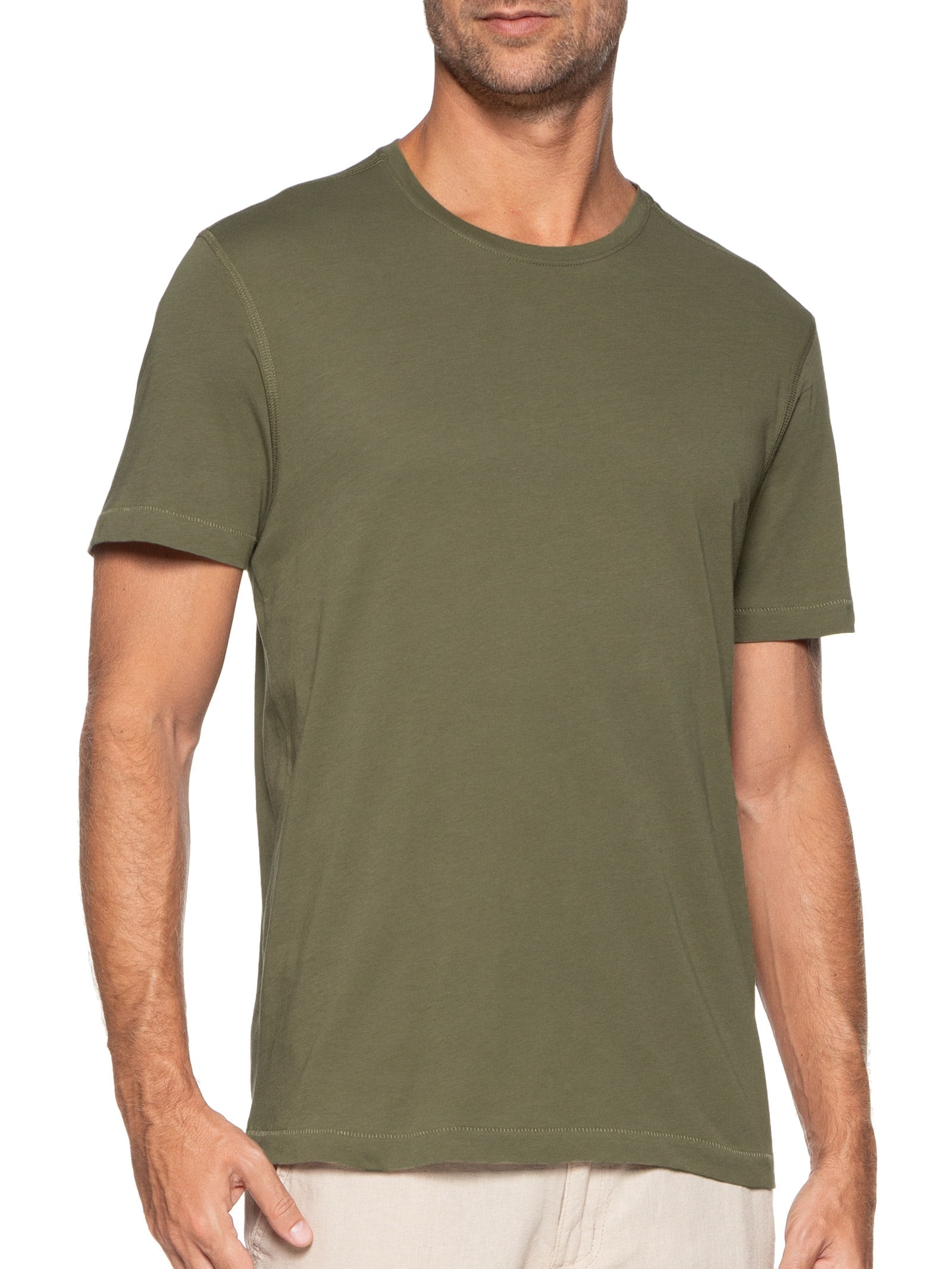 Camiseta Masculina Manga Curta Gola Redonda Regular- Verde '2 Essential