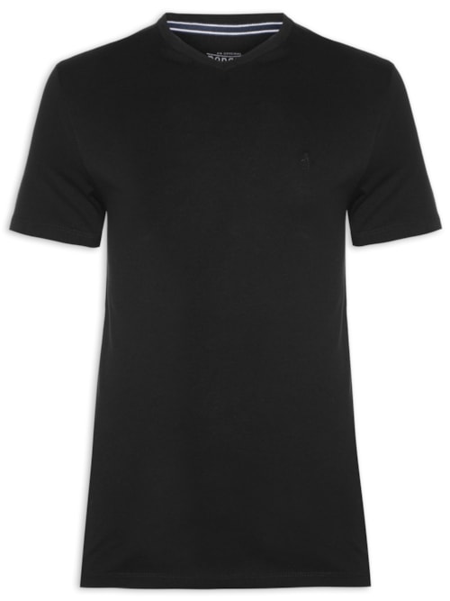 Camiseta Masculina Manga Curta Gola V Pima Lisa Bordada – Preto