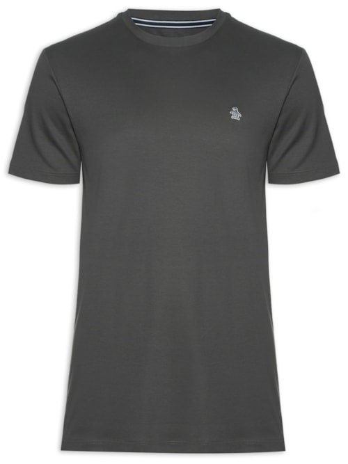 Camiseta Masculina Manga Curta, Interlonque Lisa Patch – Cinza