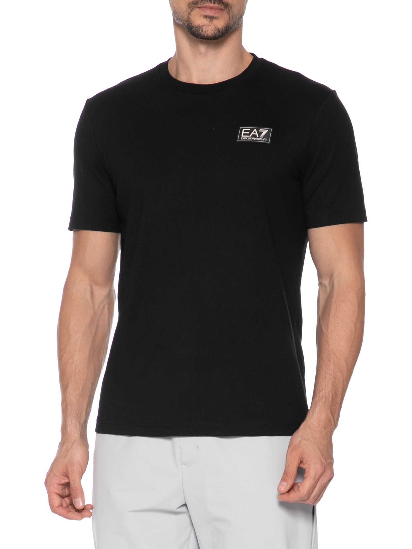 Camiseta Masculina Manga Curta Label Train Refined Tee Preto Ea7 Emporio Armani