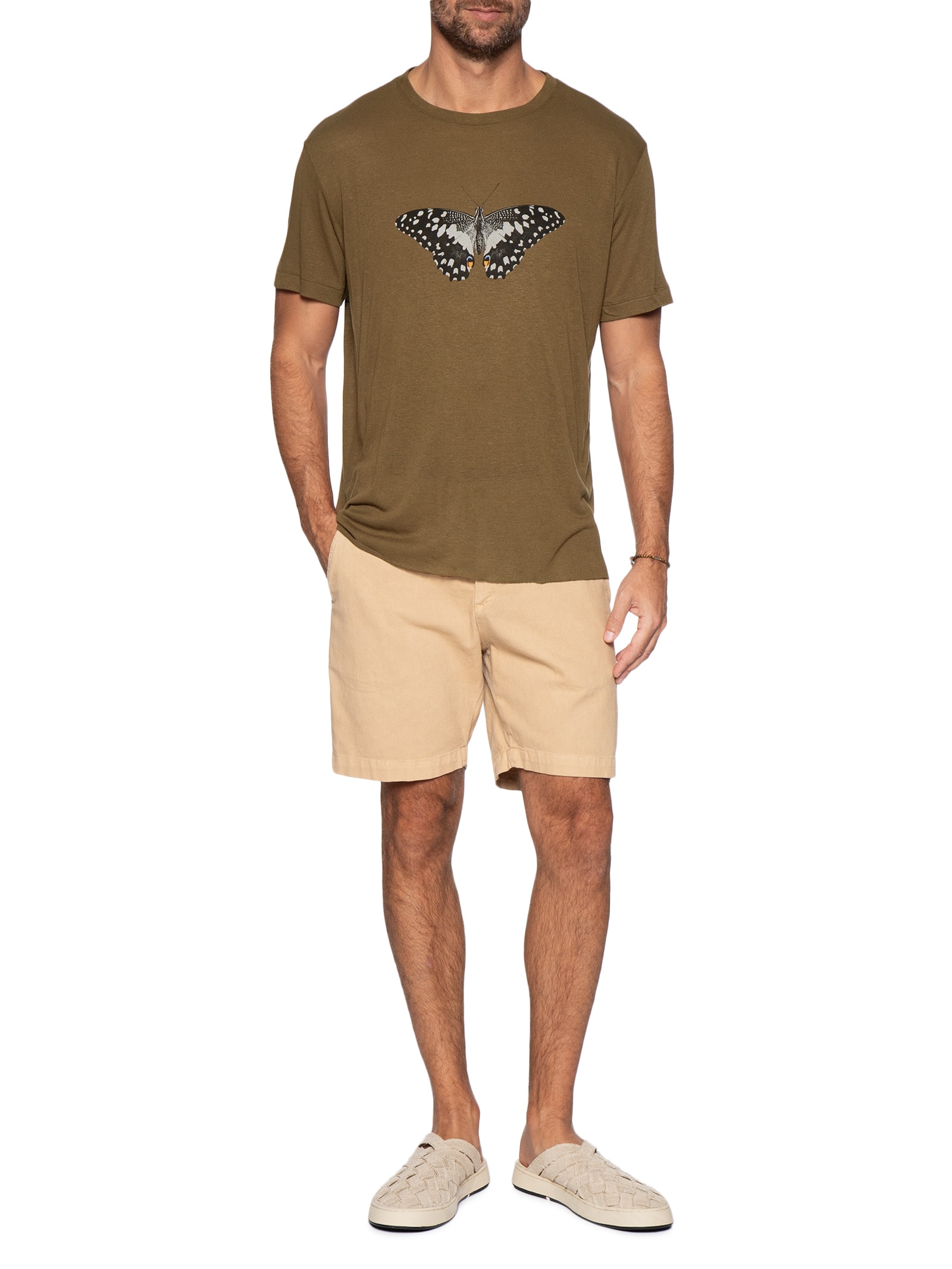 Camiseta Masculina Manga Curta Light Linen Butterfly Marrom Osklen