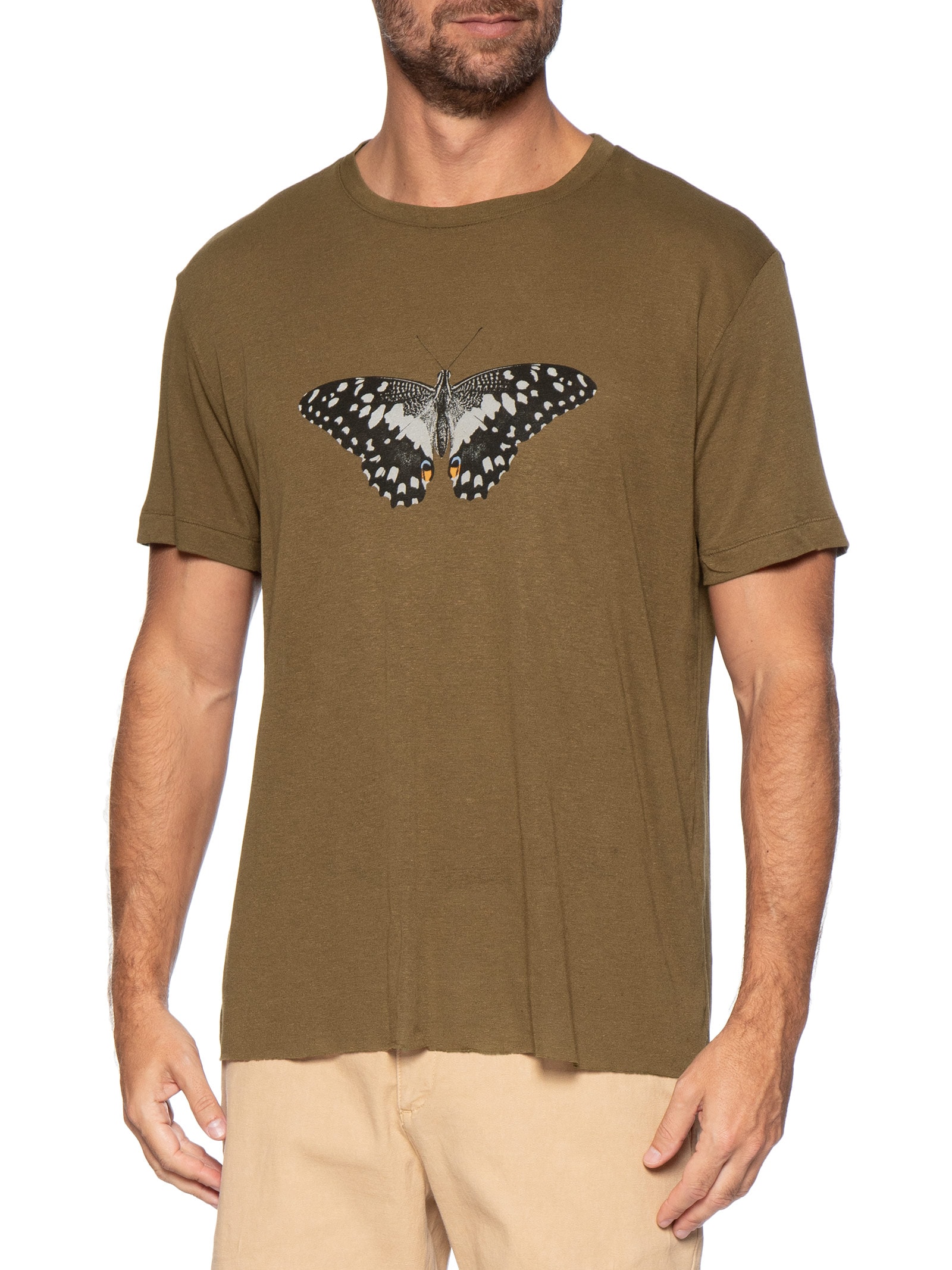 Camiseta Masculina Manga Curta Light Linen Butterfly Marrom Osklen