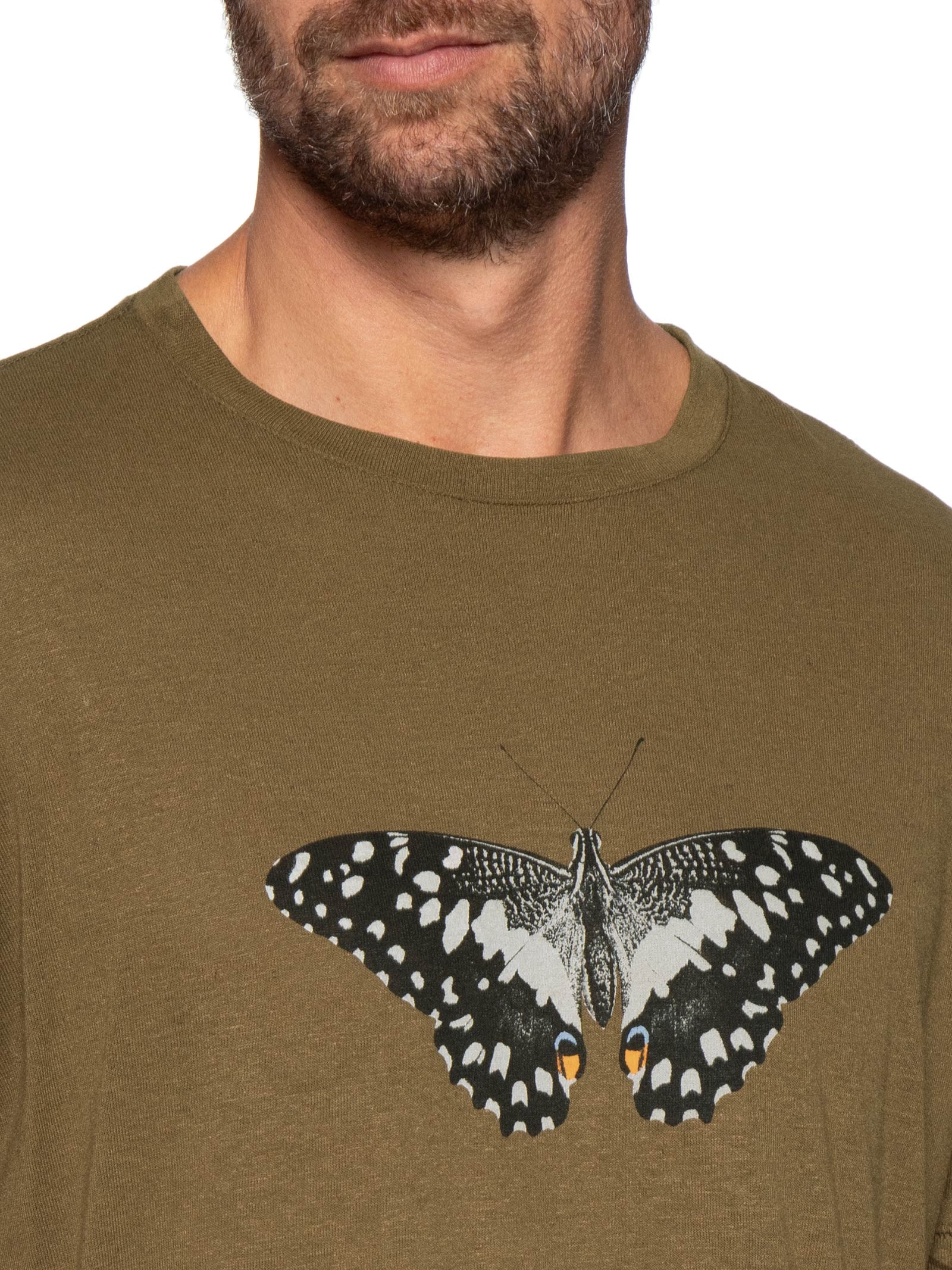 Camiseta Masculina Manga Curta Light Linen Butterfly Marrom Osklen
