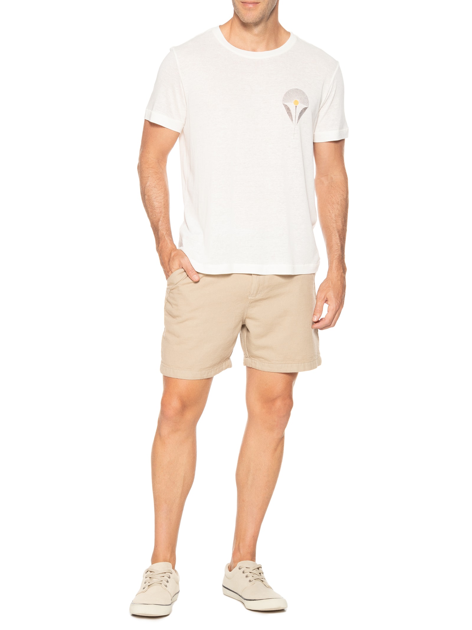 Camiseta Masculina Manga Curta Light Linen Flower Sun Branco Osklen
