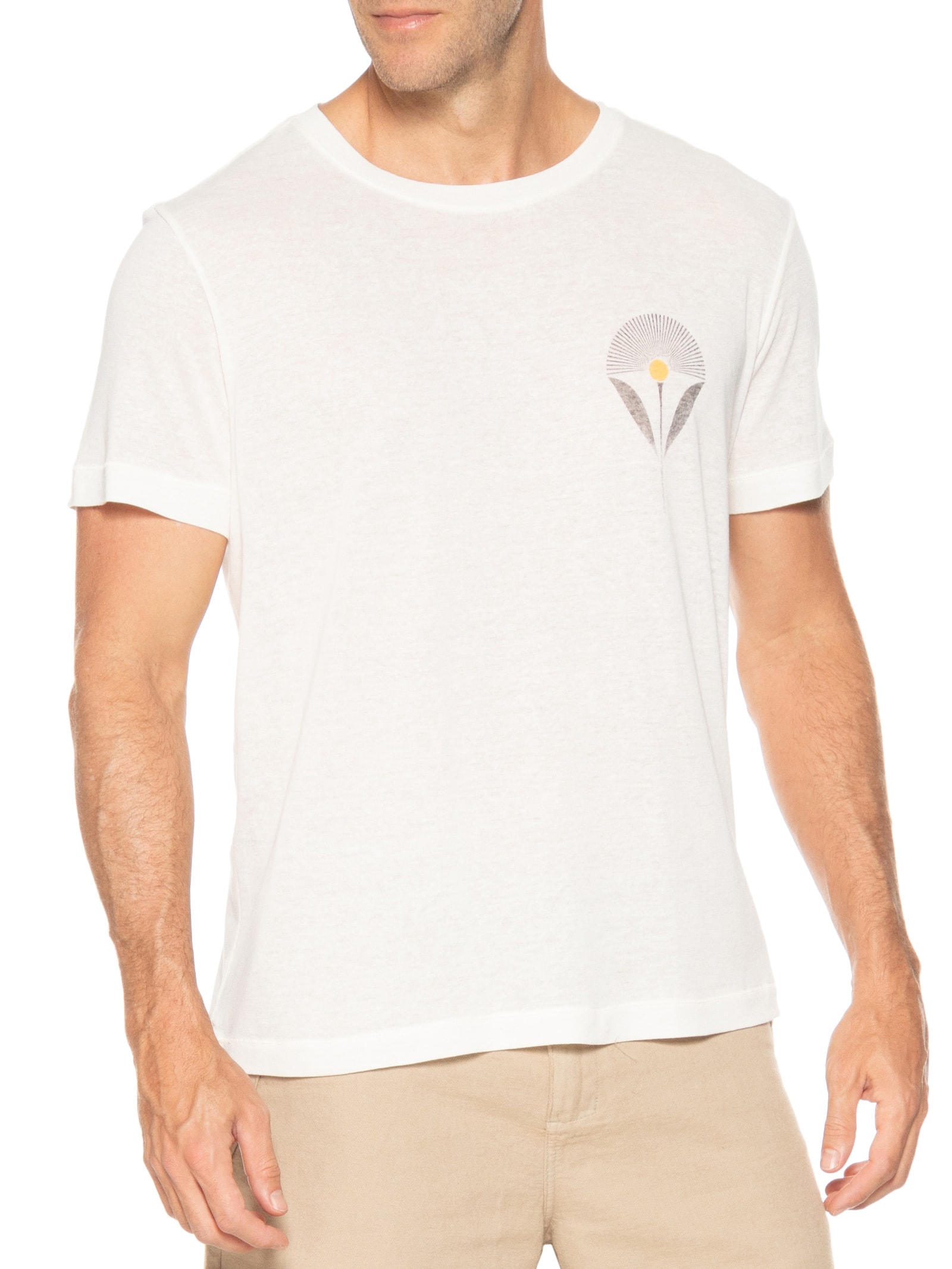 Camiseta Masculina Manga Curta Light Linen Flower Sun Branco Osklen