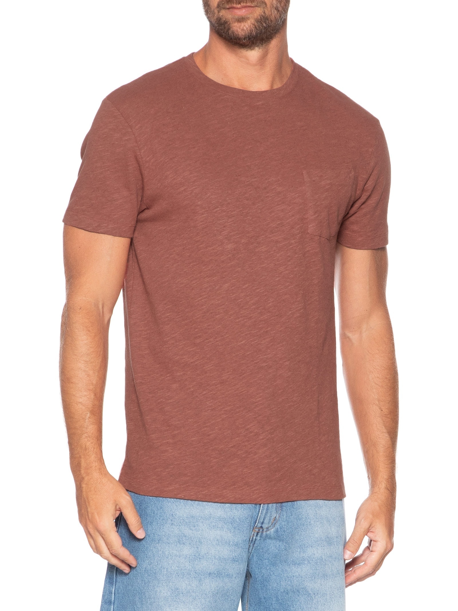 Camiseta Masculina Manga Curta Light Linen Vermelho Foxton