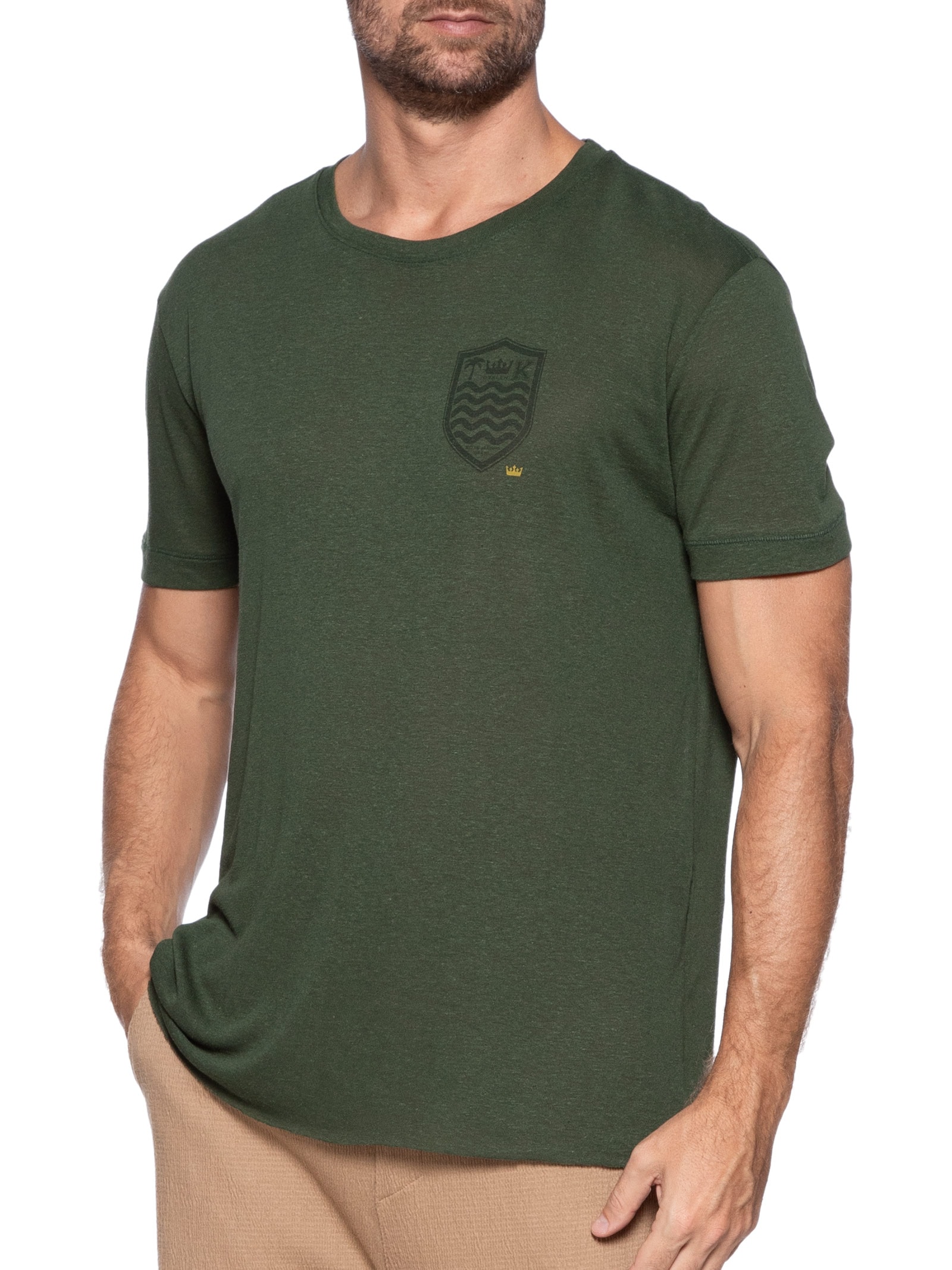 Camiseta Masculina Manga Curta Linen Brasão Verde Osklen