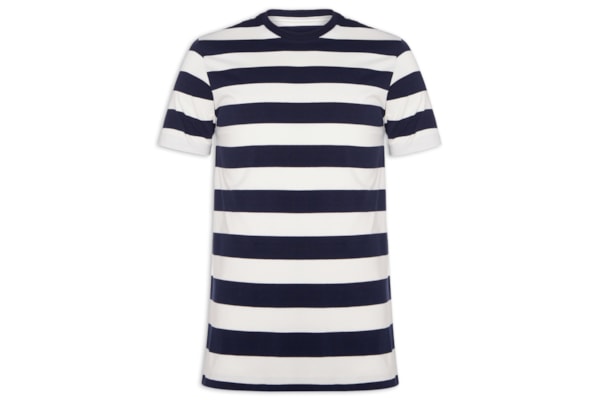 Camiseta Masculina Manga Curta Listras - Azul