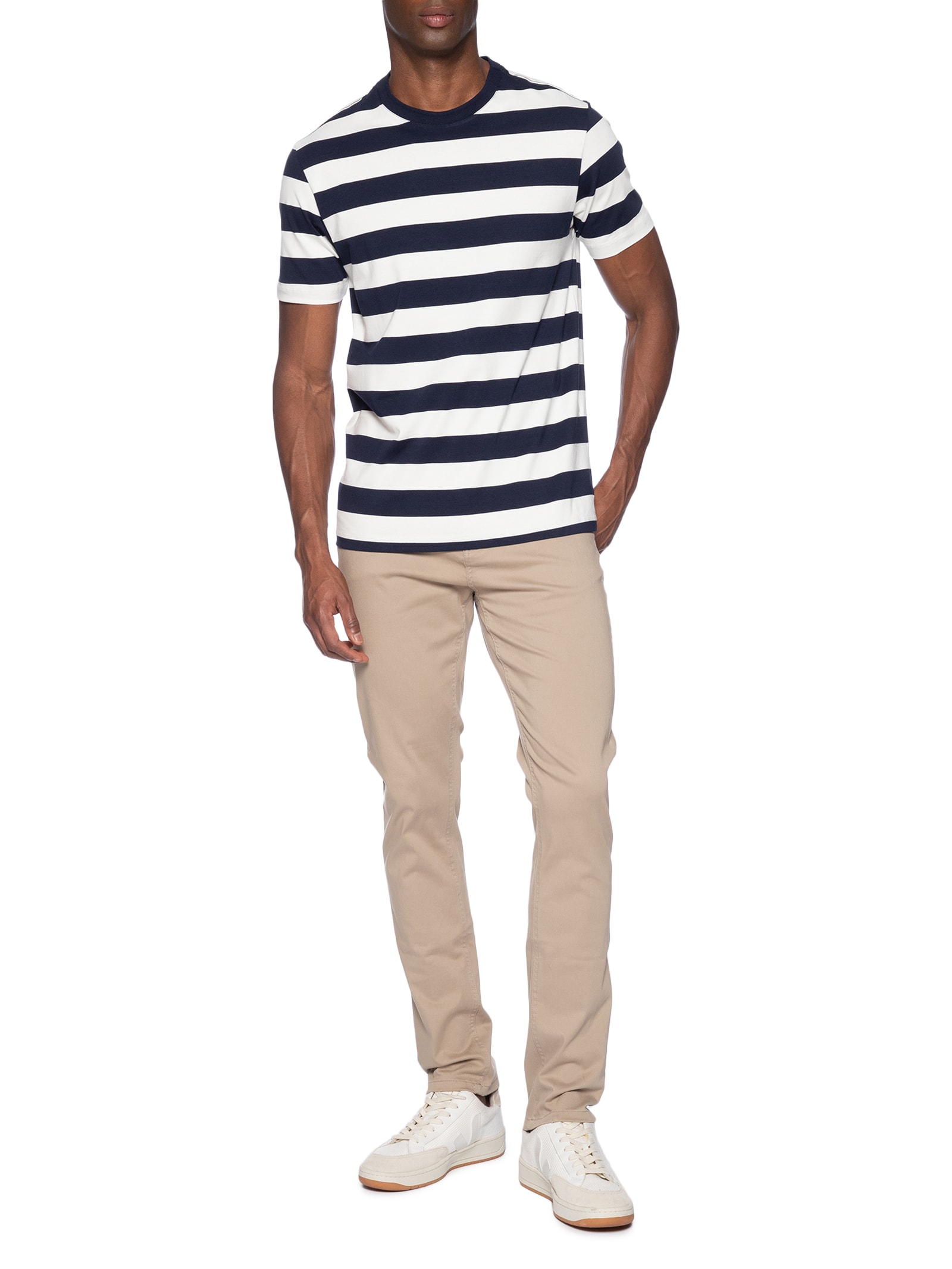 Camiseta Masculina Manga Curta Listras Azul Aramis