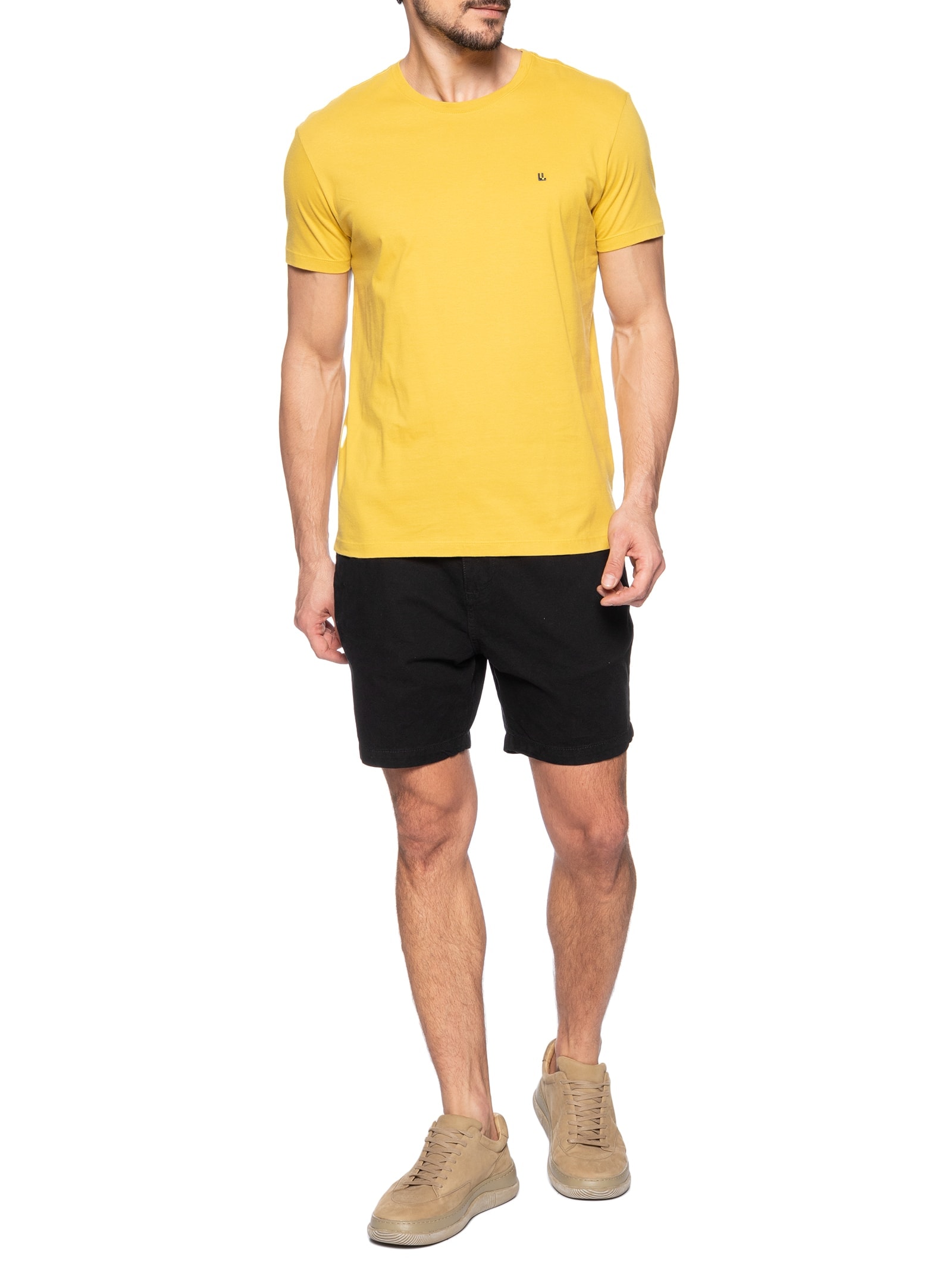 Camiseta Masculina Manga Curta Logo Amarelo Foxton