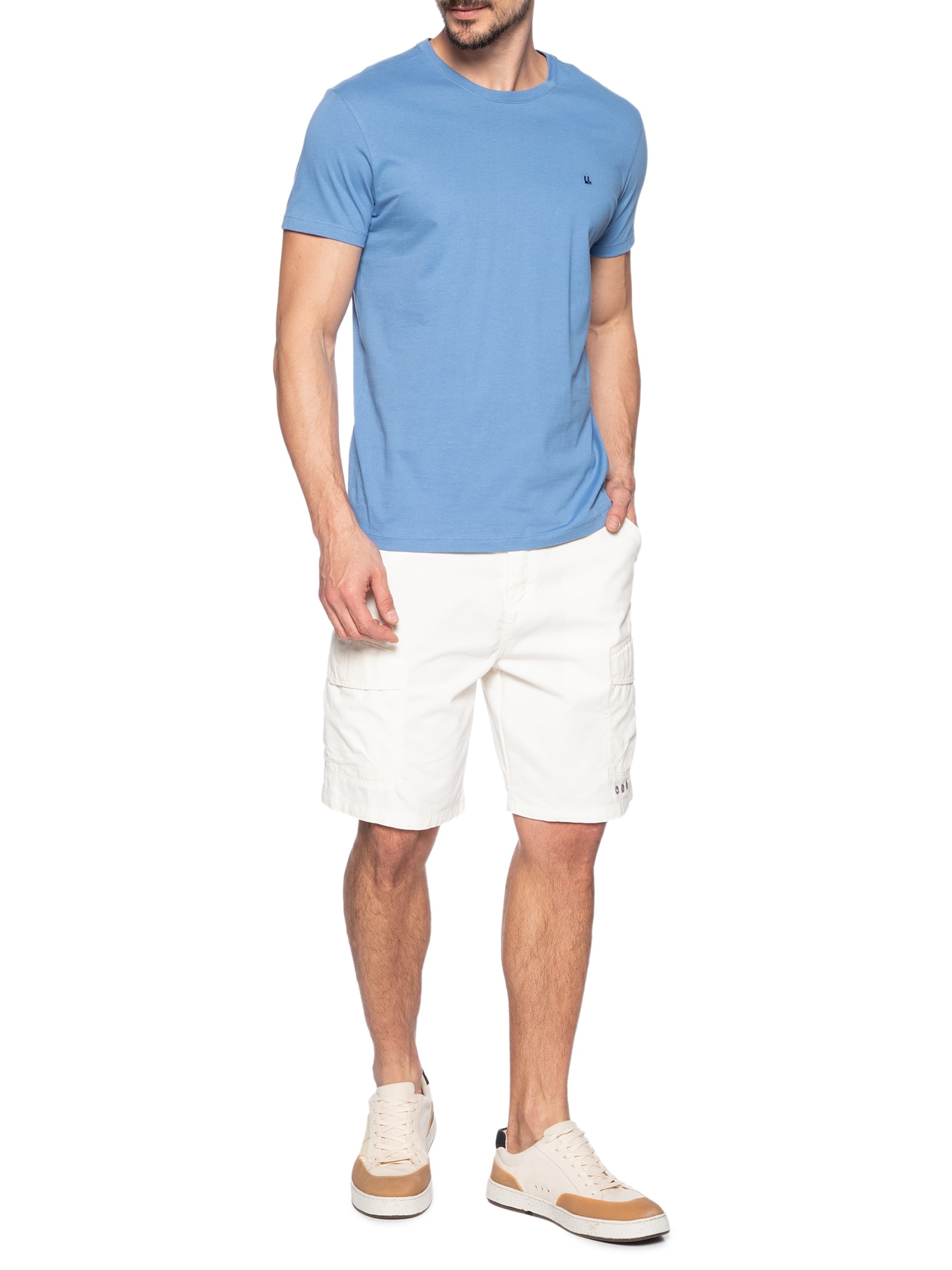 Camiseta Masculina Manga Curta Logo Azul Foxton