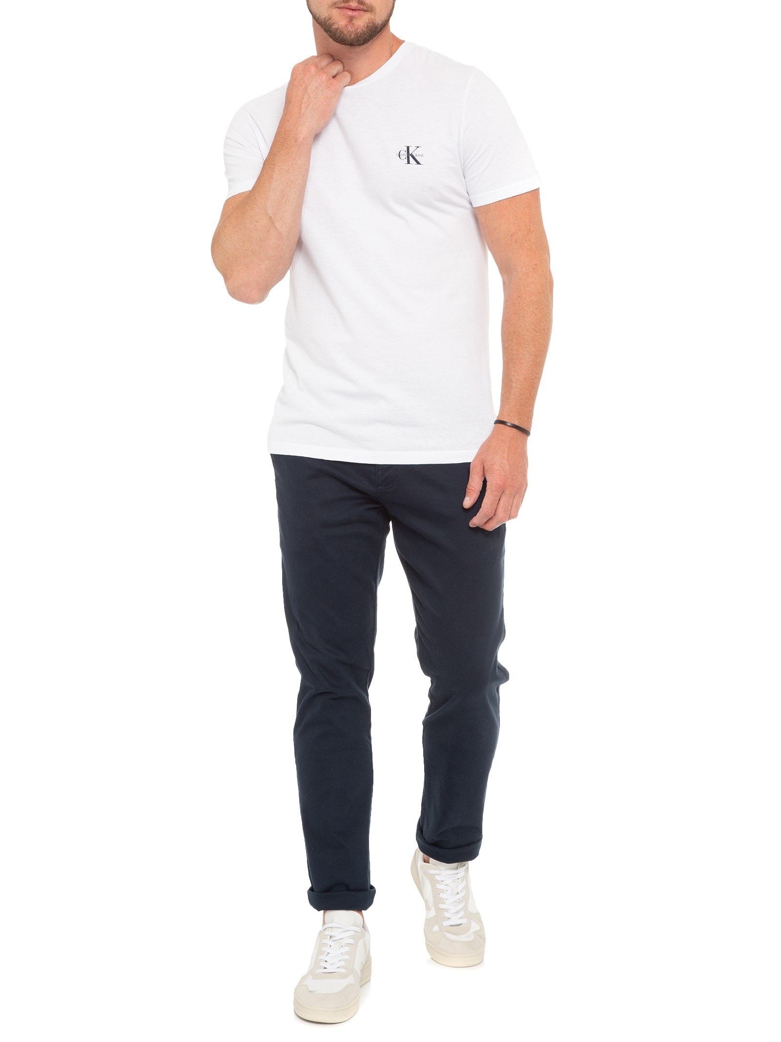 Camiseta Masculina Manga Curta Logo Básico Peito Branco Calvin Klein Jeans
