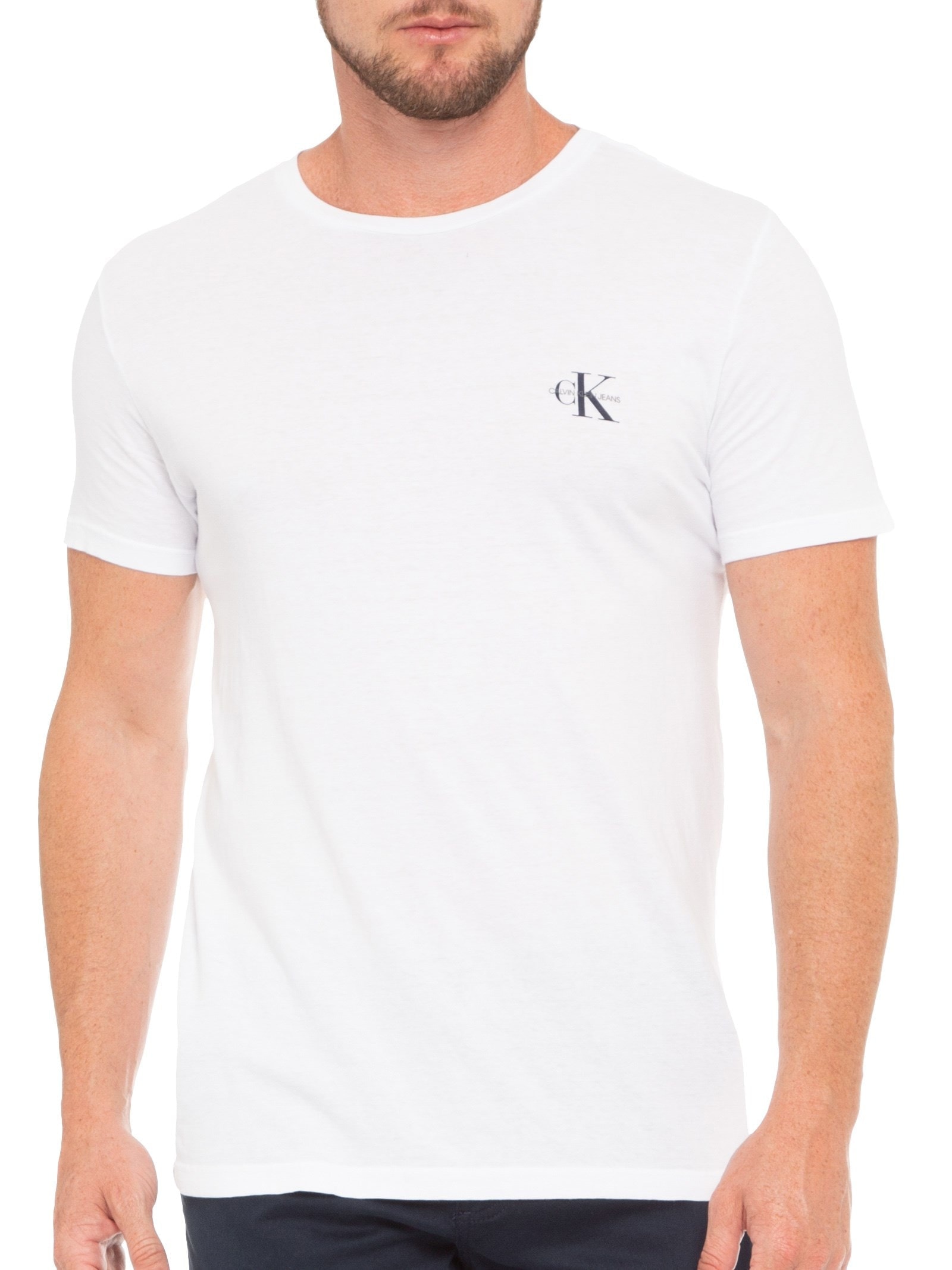 Camiseta Masculina Manga Curta Logo Básico Peito Branco Calvin Klein Jeans