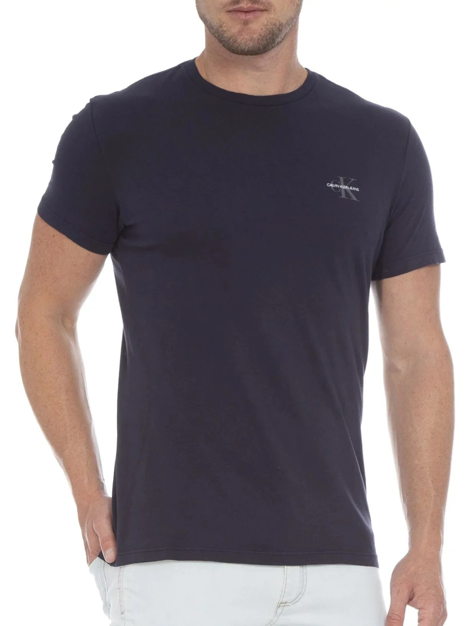 Camiseta Masculina Manga Curta Logo Básico Peito Preto Calvin Klein Jeans