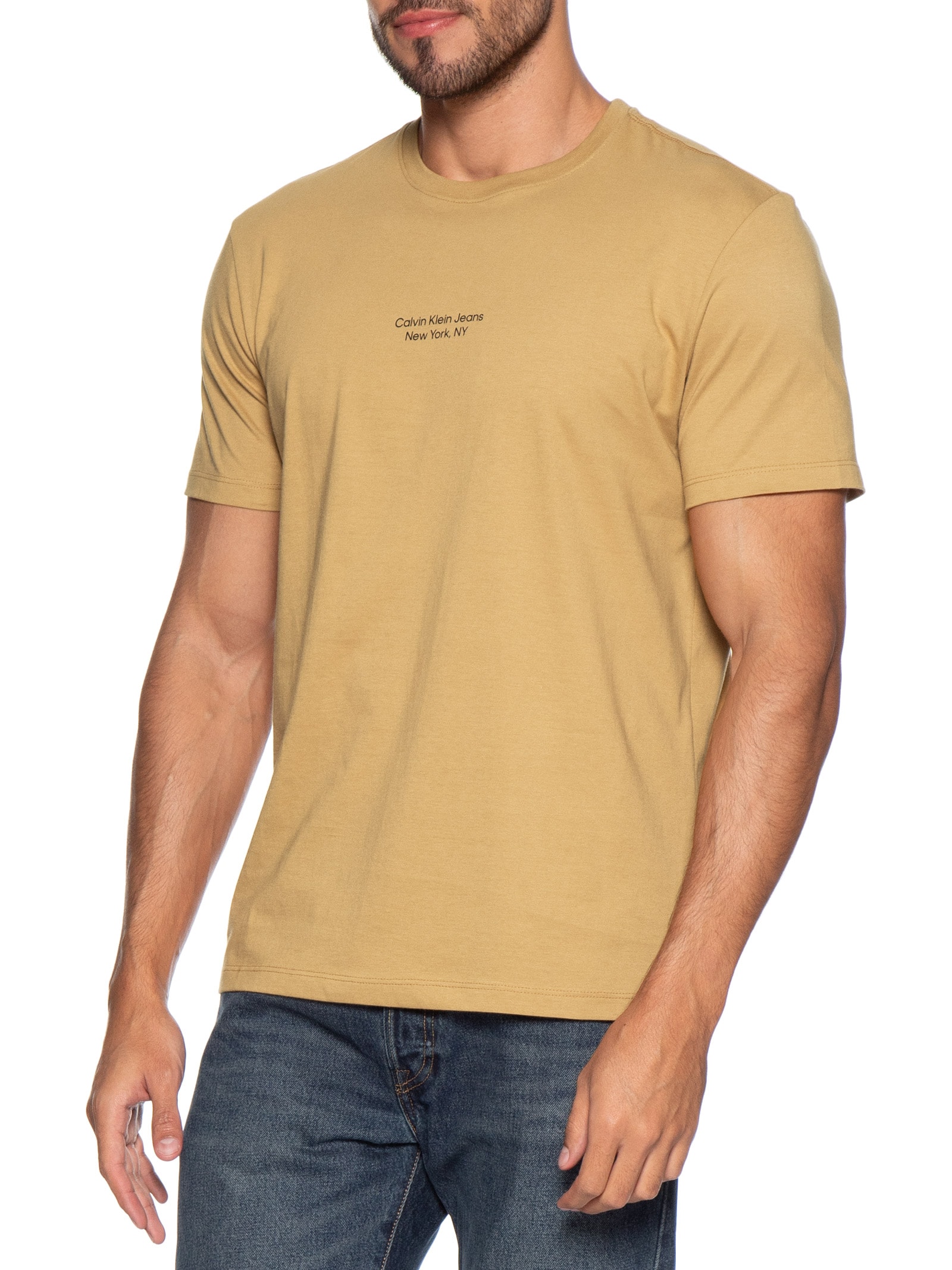 Camiseta Masculina Manga Curta Logo Bege Calvin Klein Jeans