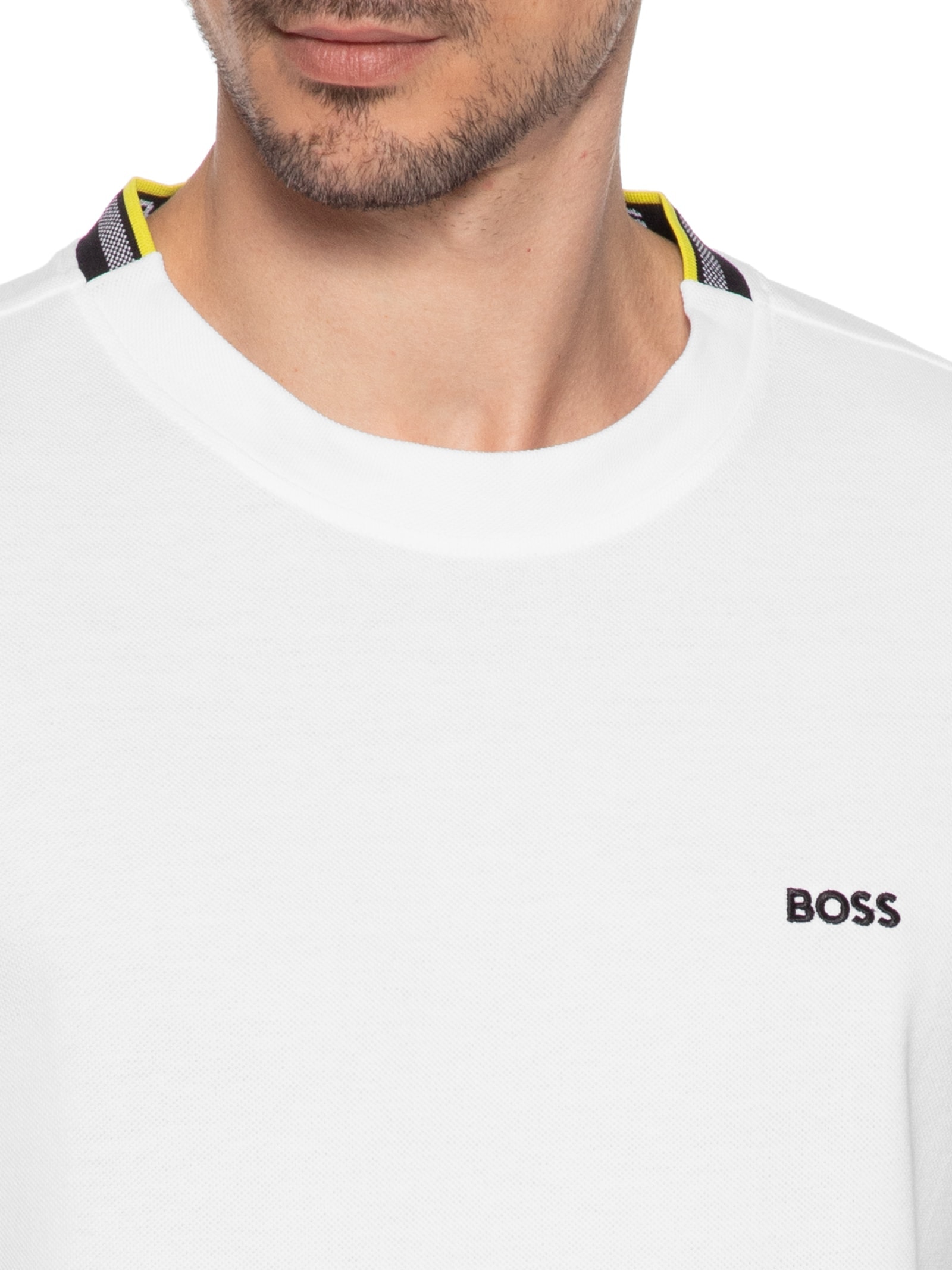 Camiseta Masculina Manga Curta Logo Bordado Branco Boss