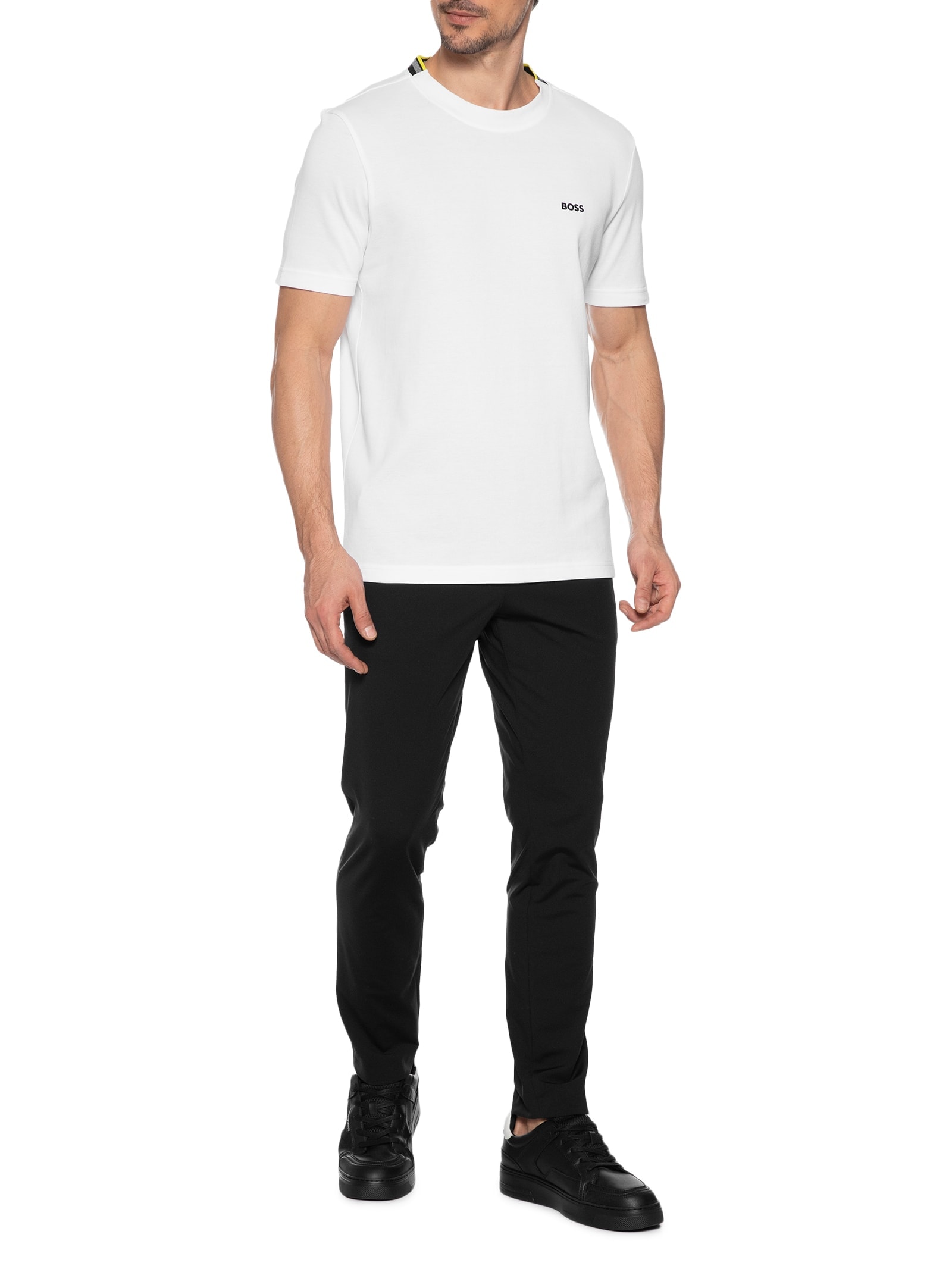 Camiseta Masculina Manga Curta Logo Bordado Branco Boss