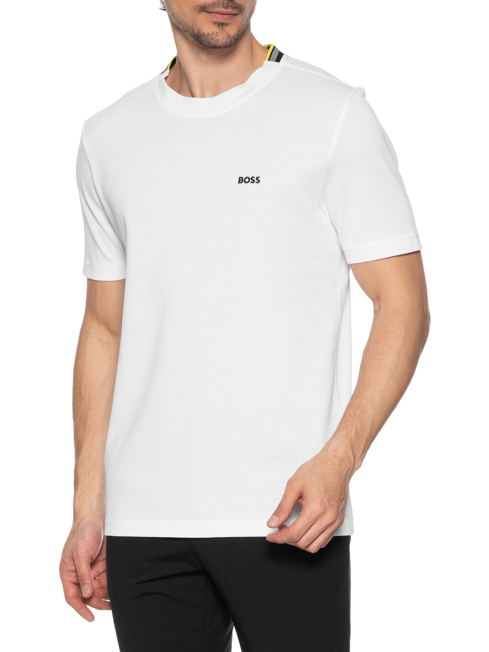 Camiseta Masculina Manga Curta Logo Bordado Branco Boss