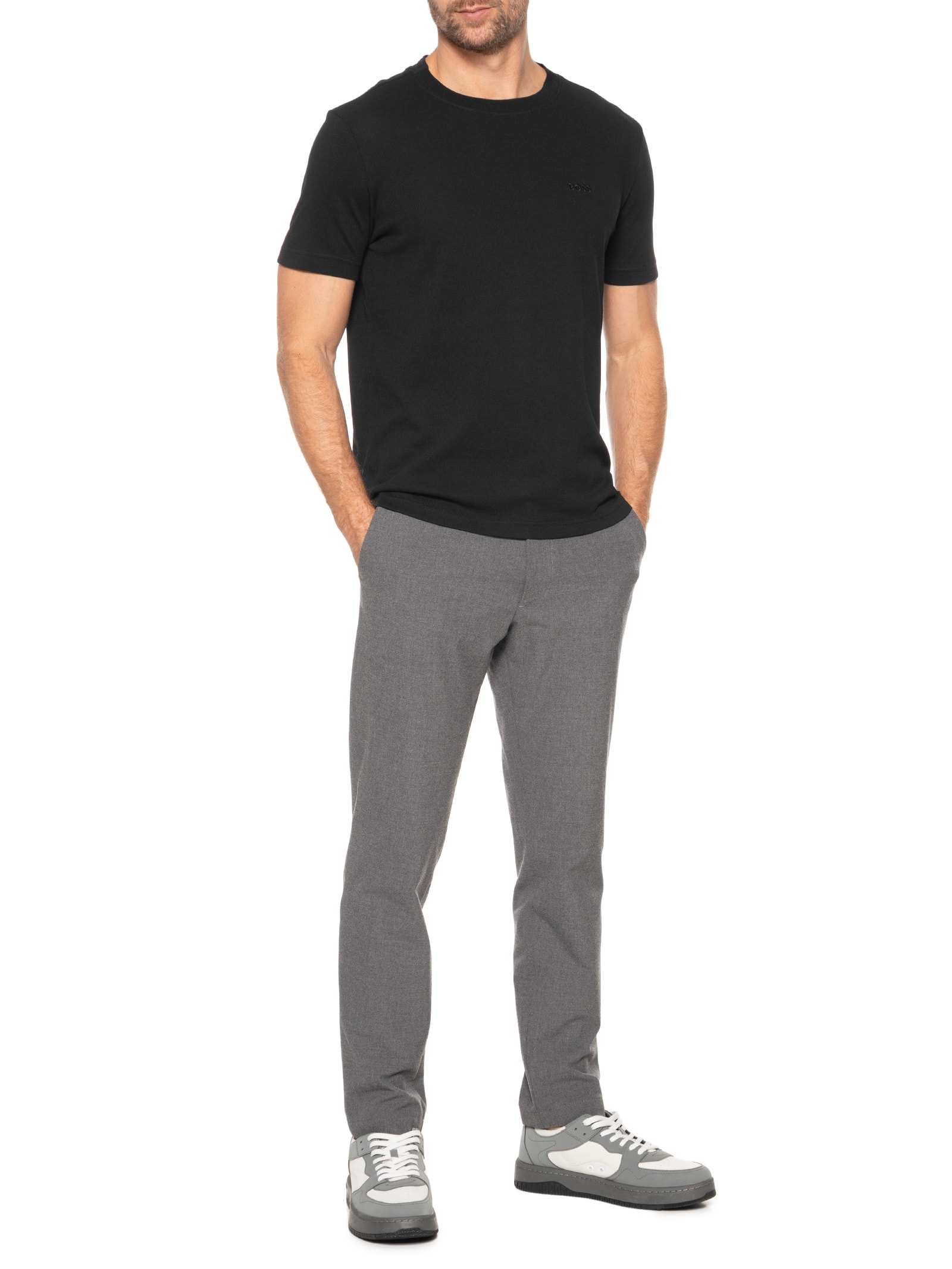 Camiseta Masculina Manga Curta Logo Bordado Preto Boss