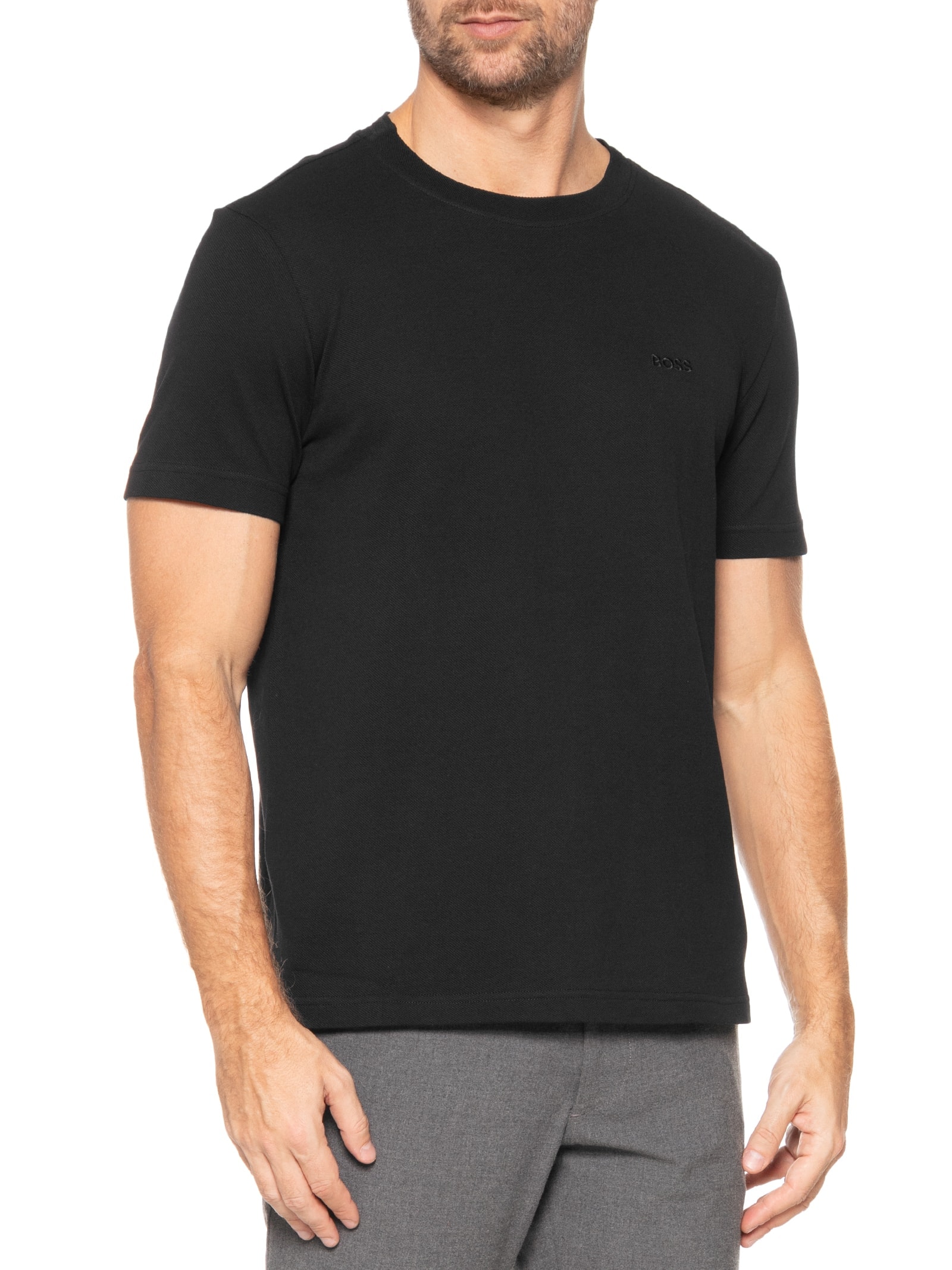 Camiseta Masculina Manga Curta Logo Bordado Preto Boss