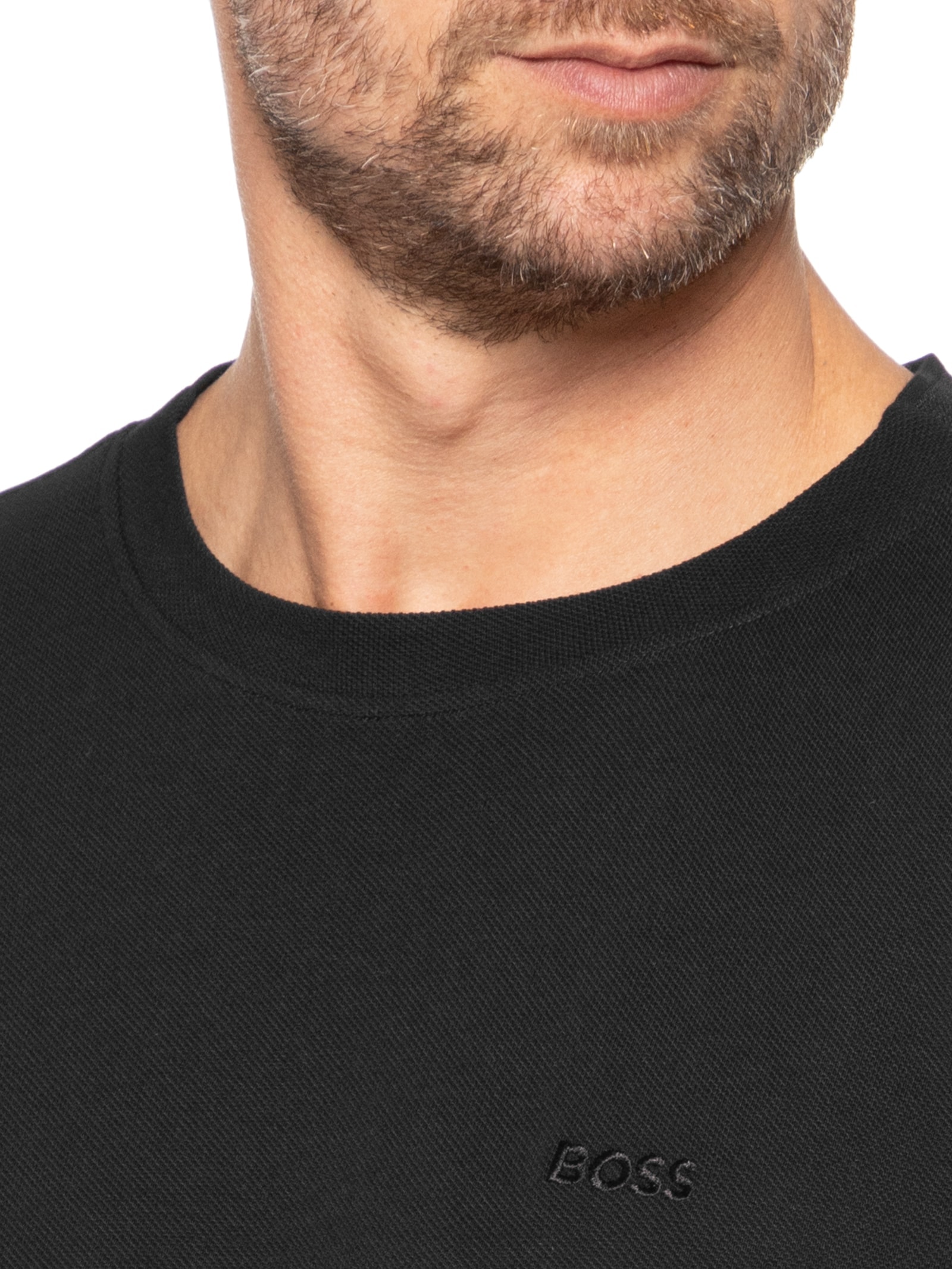 Camiseta Masculina Manga Curta Logo Bordado Preto Boss