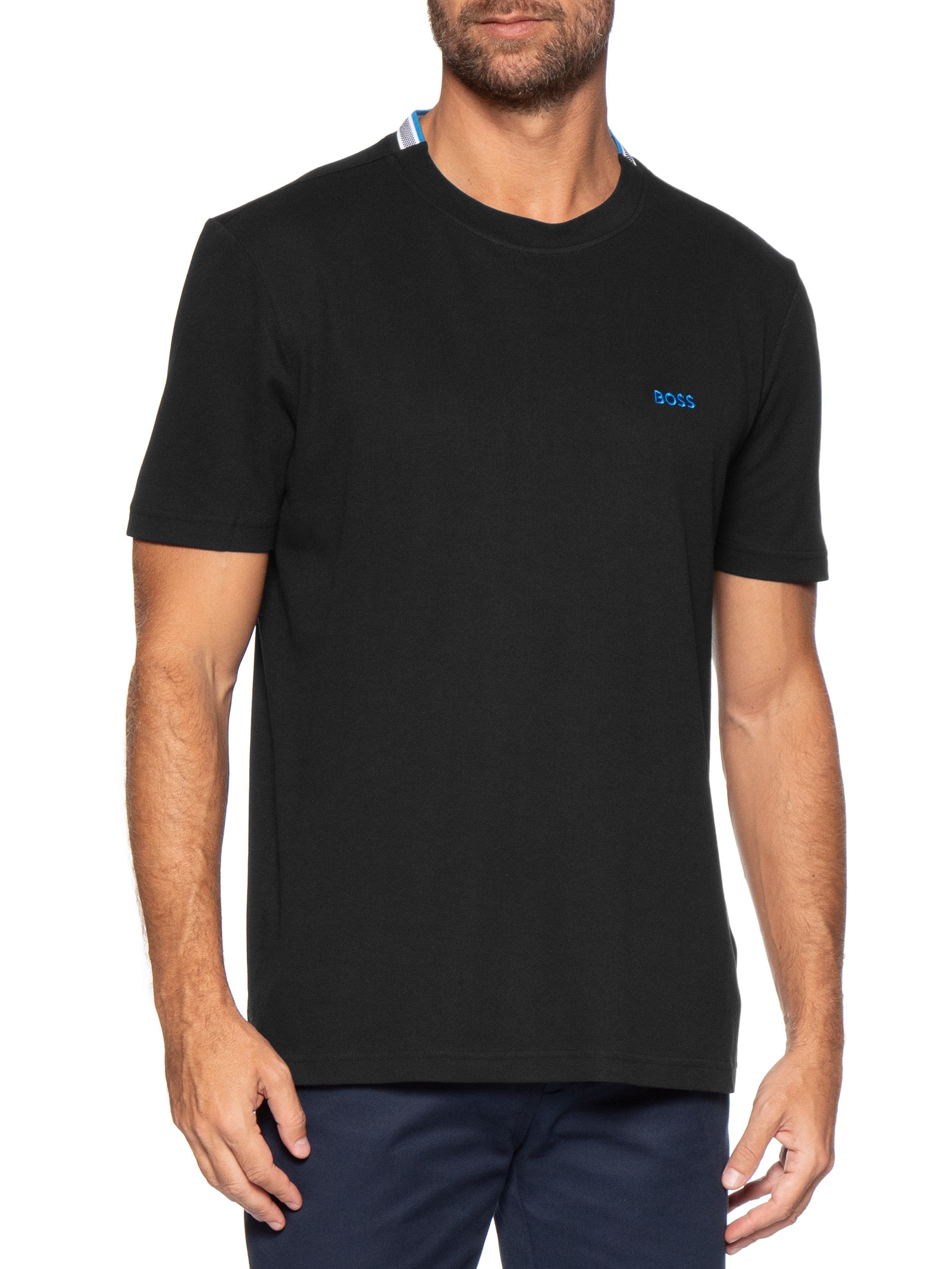 Camiseta Masculina Manga Curta Logo Bordado Preto Boss