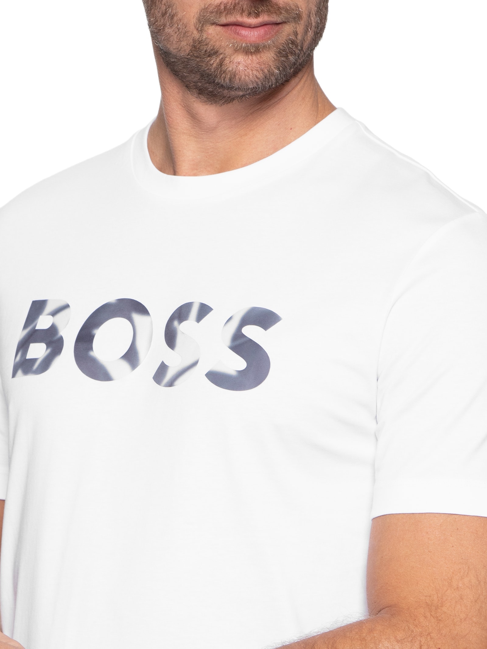 Camiseta Masculina Manga Curta Logo Estampado Thompson Branco Boss