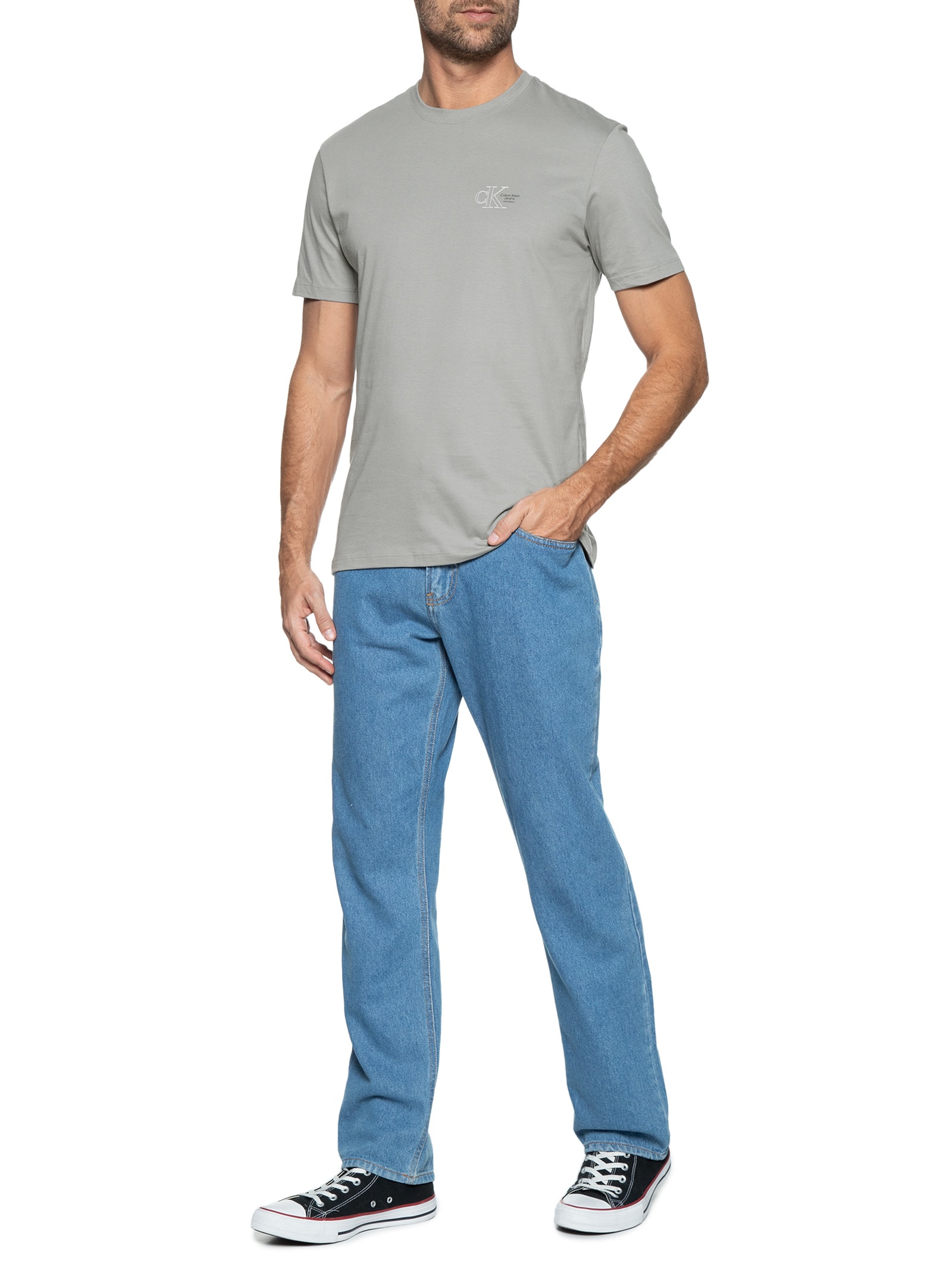 Camiseta Masculina Manga Curta Logo Naturals Peito Cinza Calvin Klein Jeans