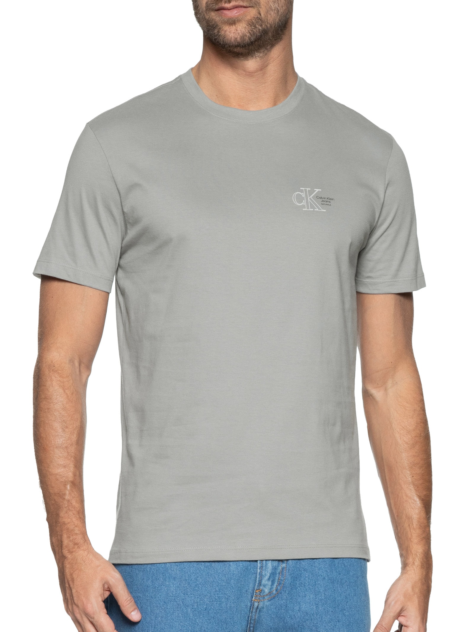 Camiseta Masculina Manga Curta Logo Naturals Peito Cinza Calvin Klein Jeans