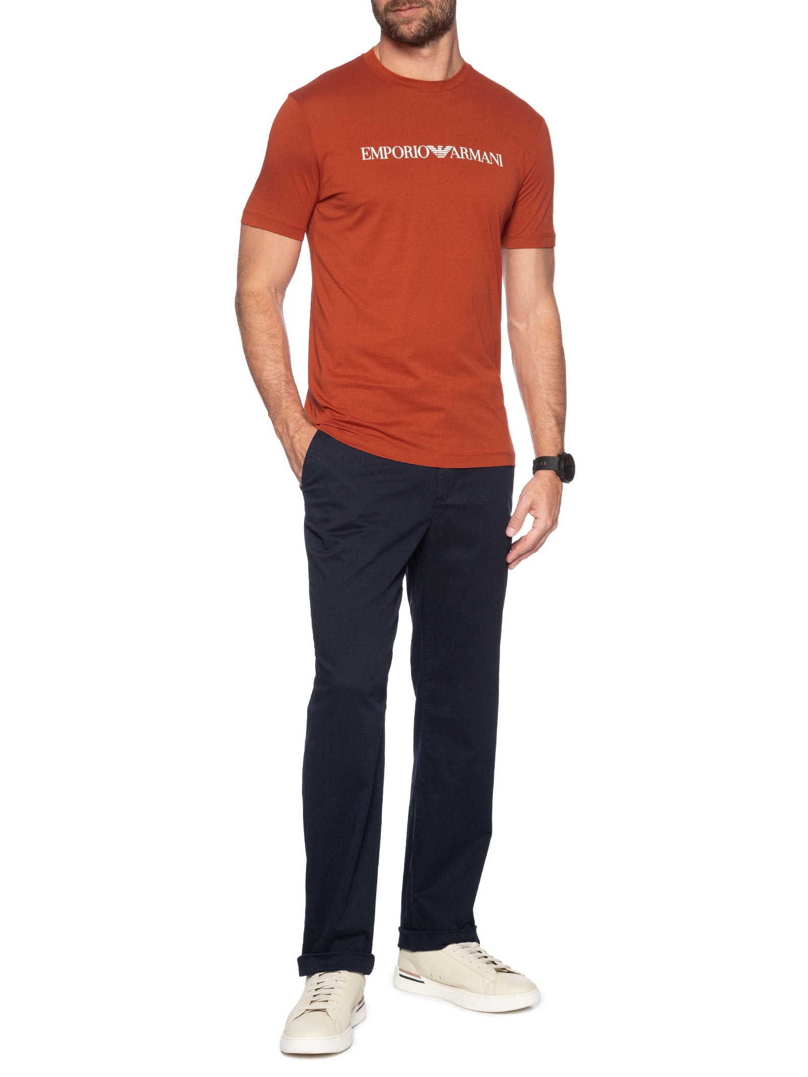 Camiseta Masculina Manga Curta Logo Vermelho Emporio Armani