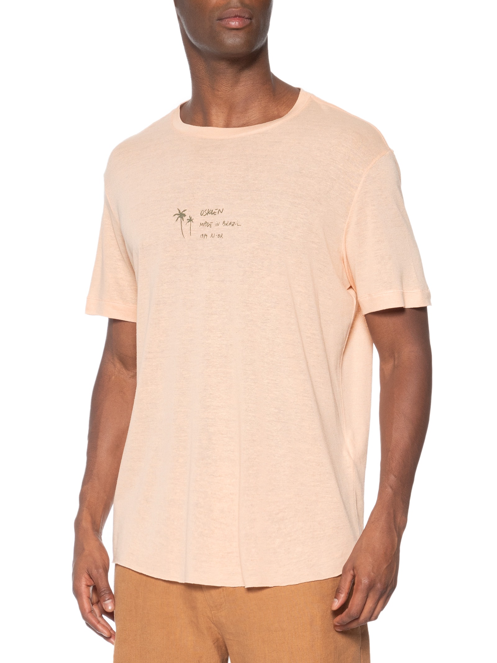 Camiseta Masculina Manga Curta Made In Brazil Light Linen Rosa Osklen