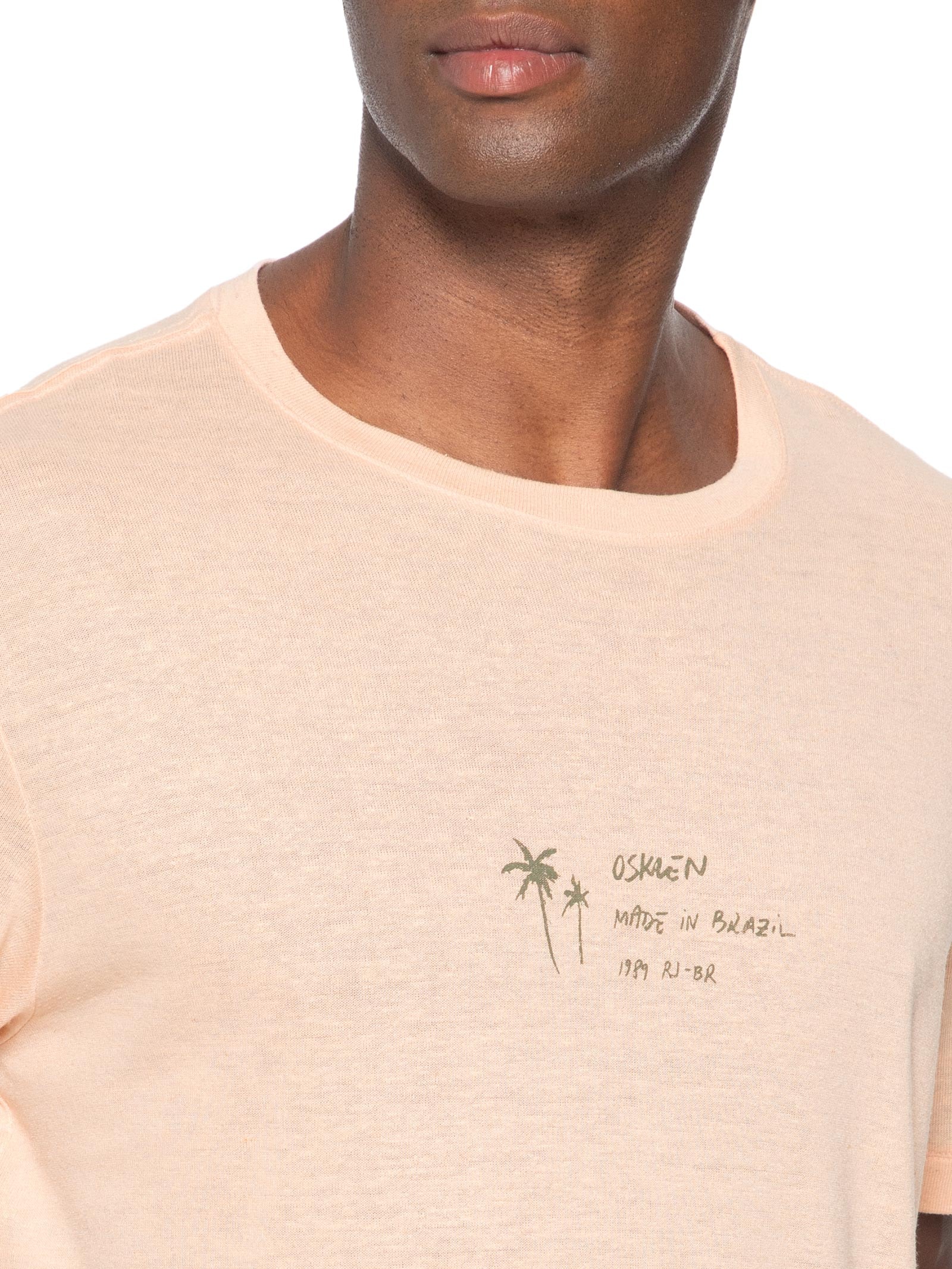 Camiseta Masculina Manga Curta Made In Brazil Light Linen Rosa Osklen
