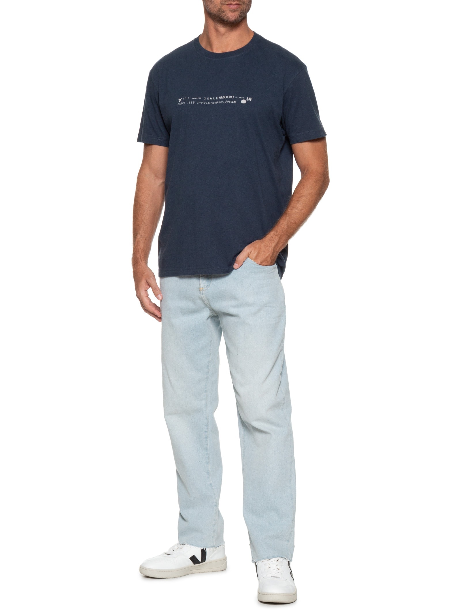 Camiseta Masculina Manga Curta Osk Tokio Tracks Mc Azul Osklen