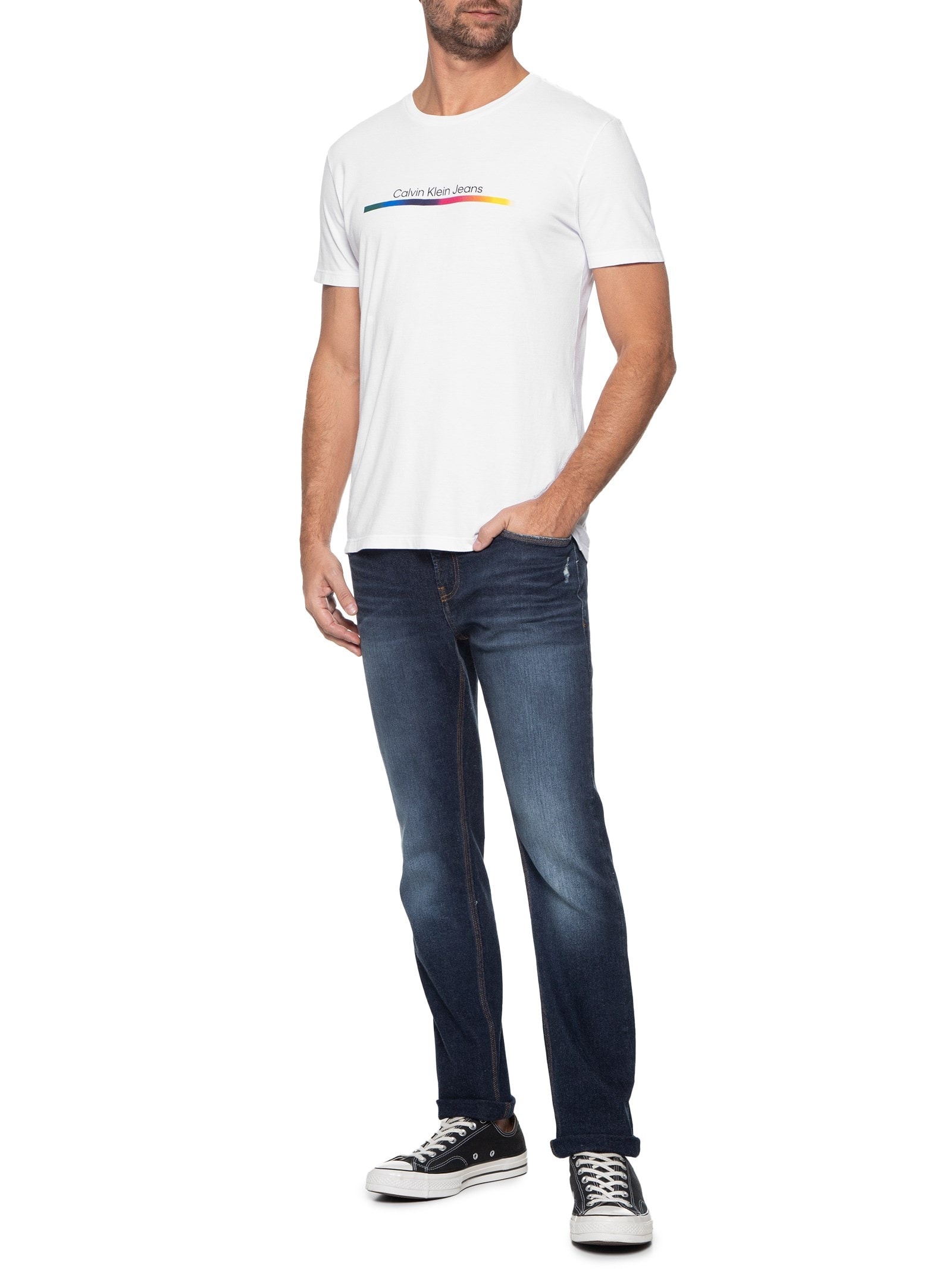 Camiseta Masculina Manga Curta Palito Pride Branco Calvin Klein Jeans