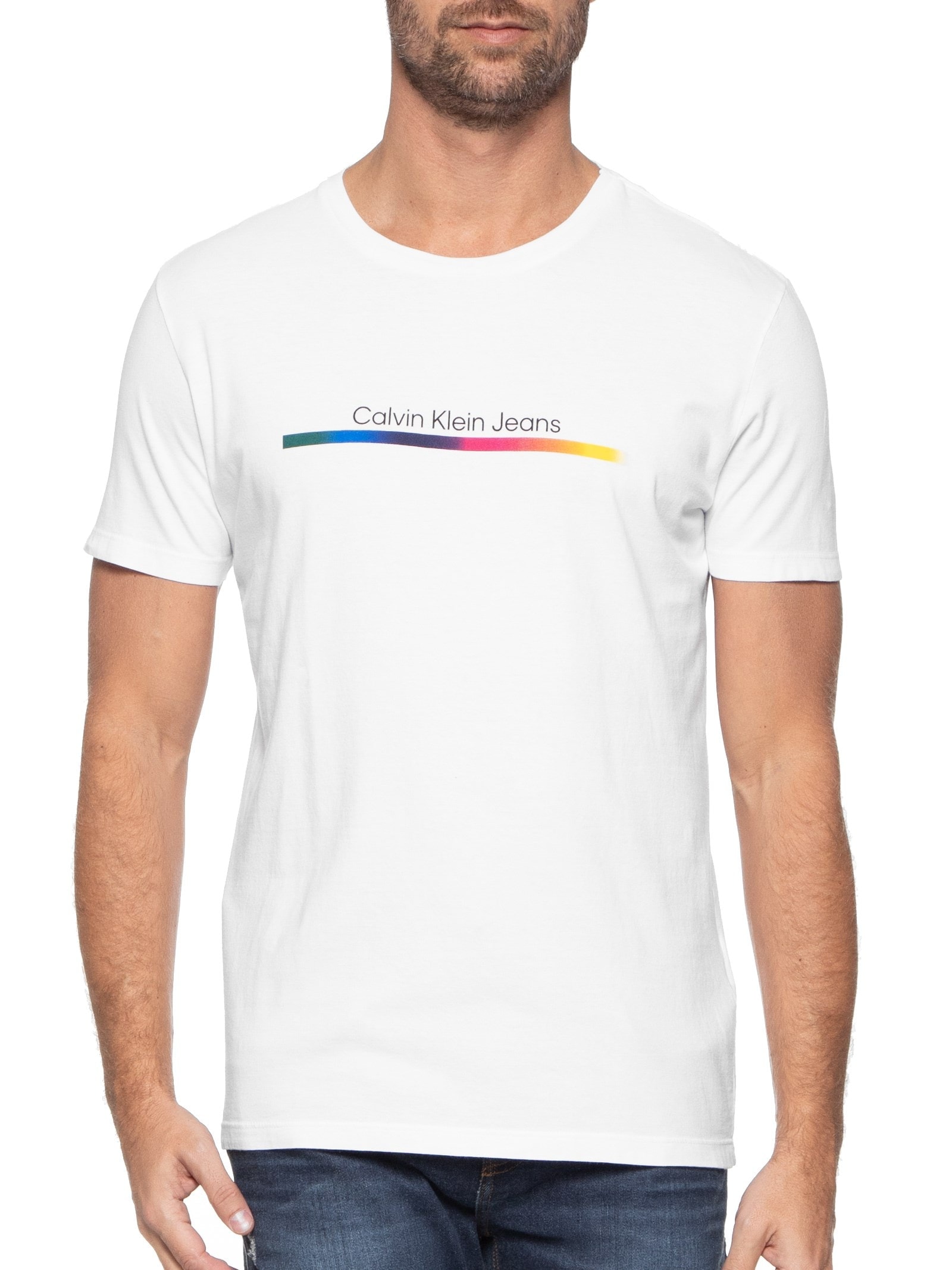 Camiseta Masculina Manga Curta Palito Pride Branco Calvin Klein Jeans