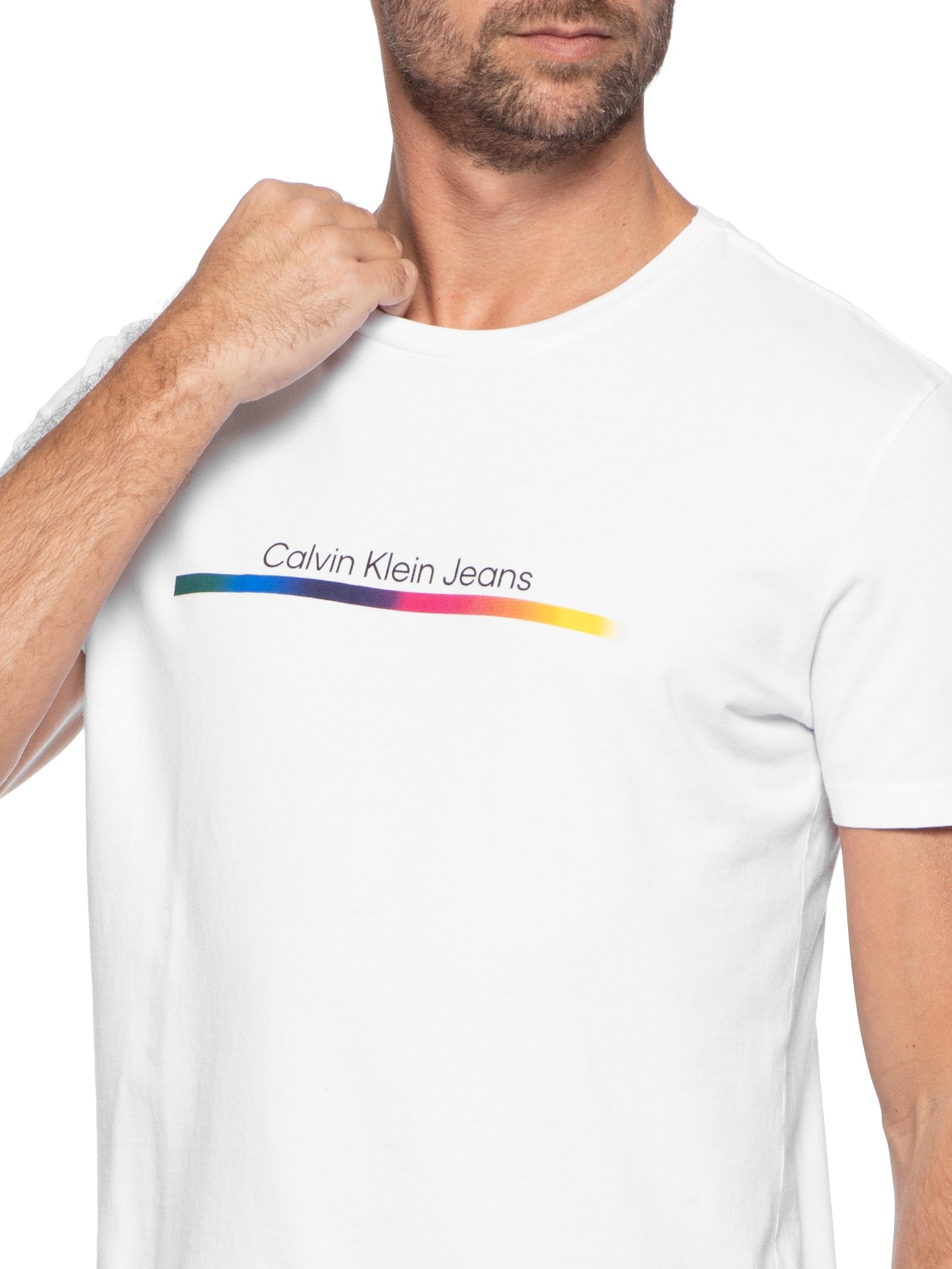 Camiseta Masculina Manga Curta Palito Pride Branco Calvin Klein Jeans