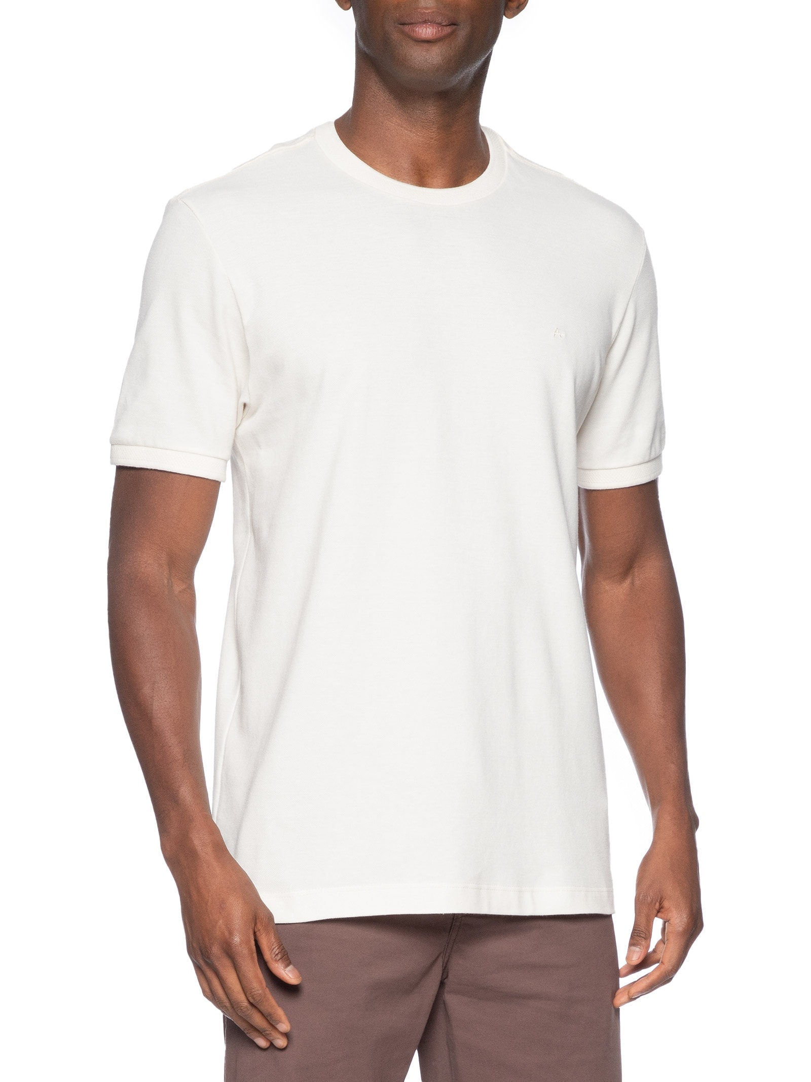 Camiseta Masculina Manga Curta Piquet Gola Textura Branco Aramis