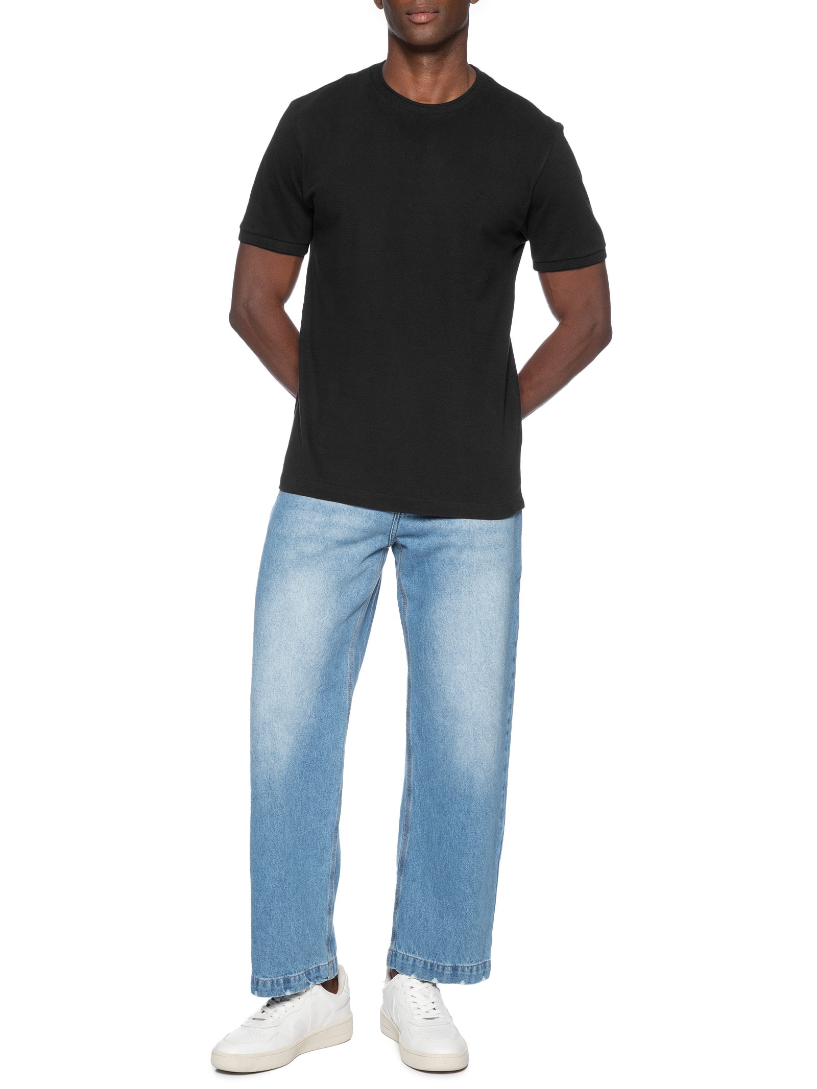 Camiseta Masculina Manga Curta Piquet Gola Textura Preto Aramis