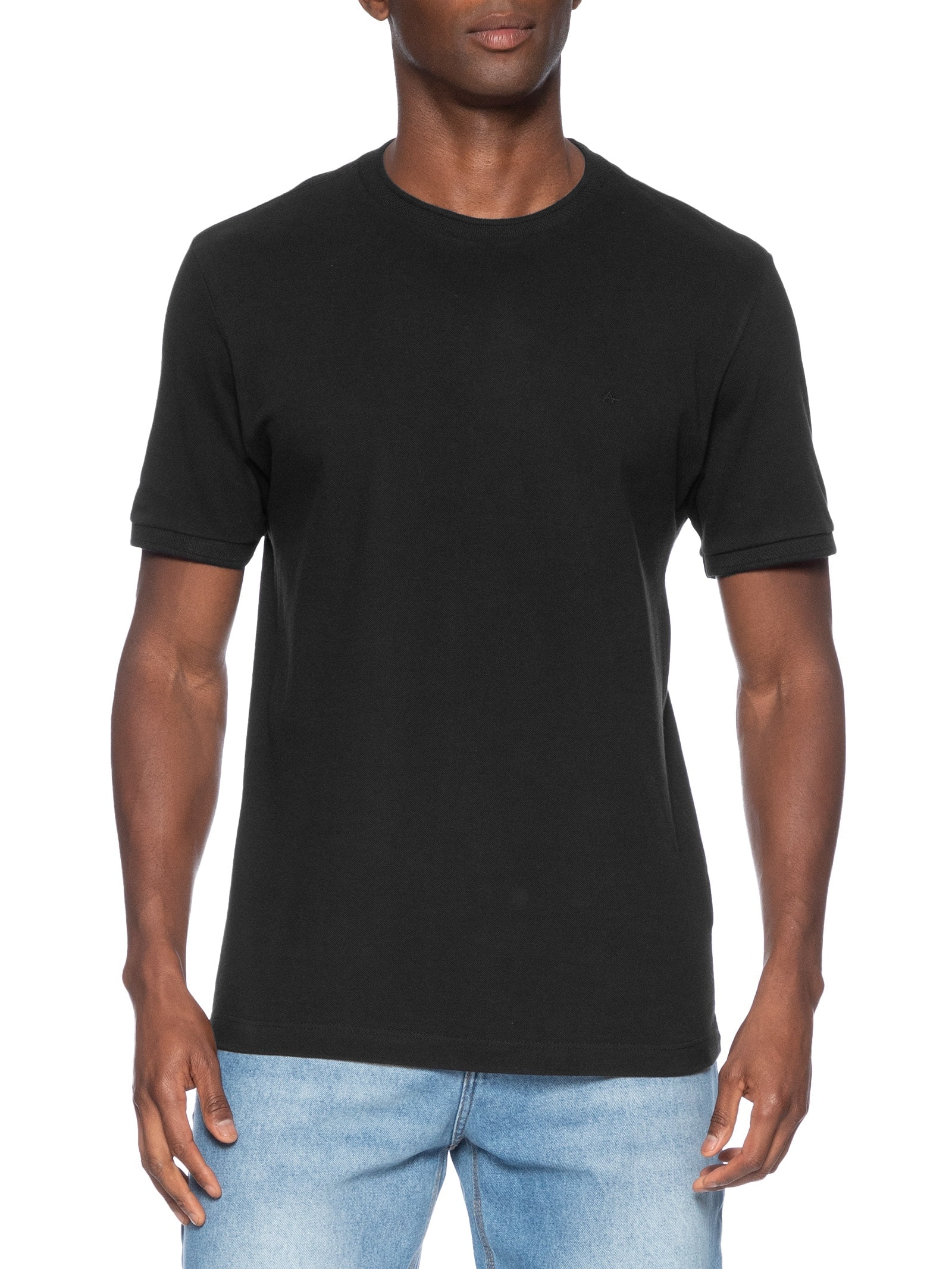 Camiseta Masculina Manga Curta Piquet Gola Textura Preto Aramis