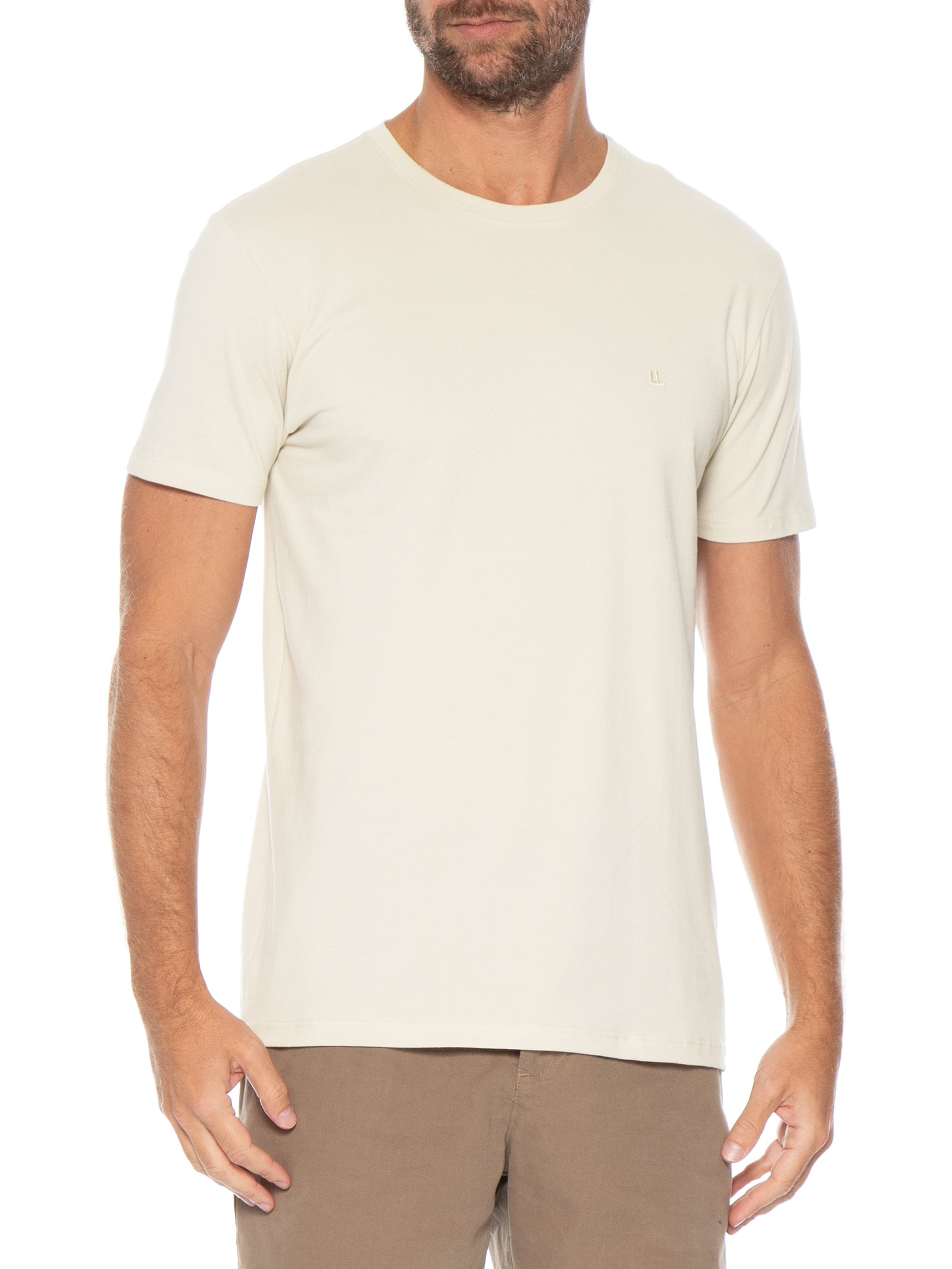 Camiseta Masculina Manga Curta Piquet Logo Bege Foxton